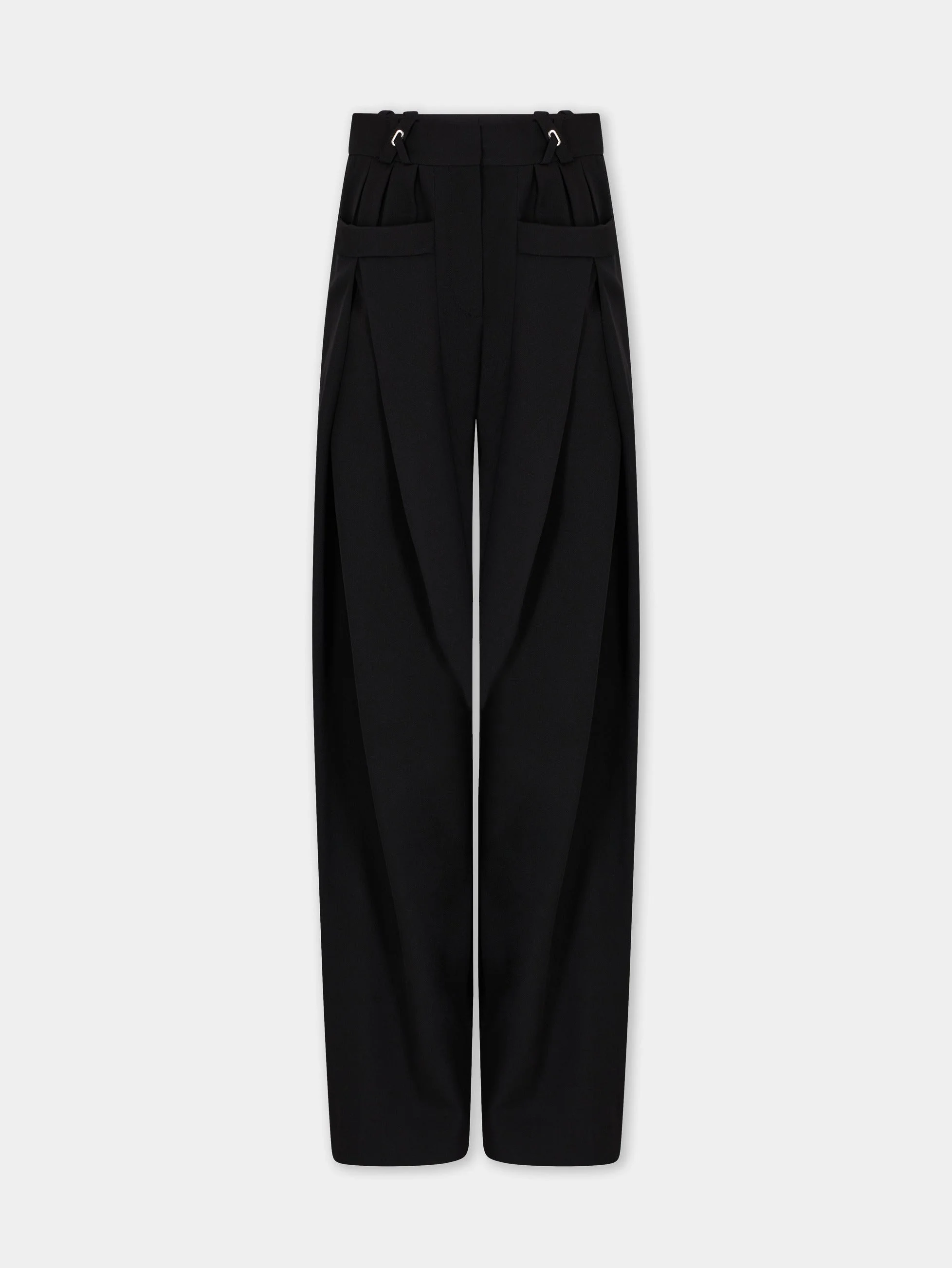 TAILORED WIDE LEG TROUSERS IN BLACK WOOL - 1