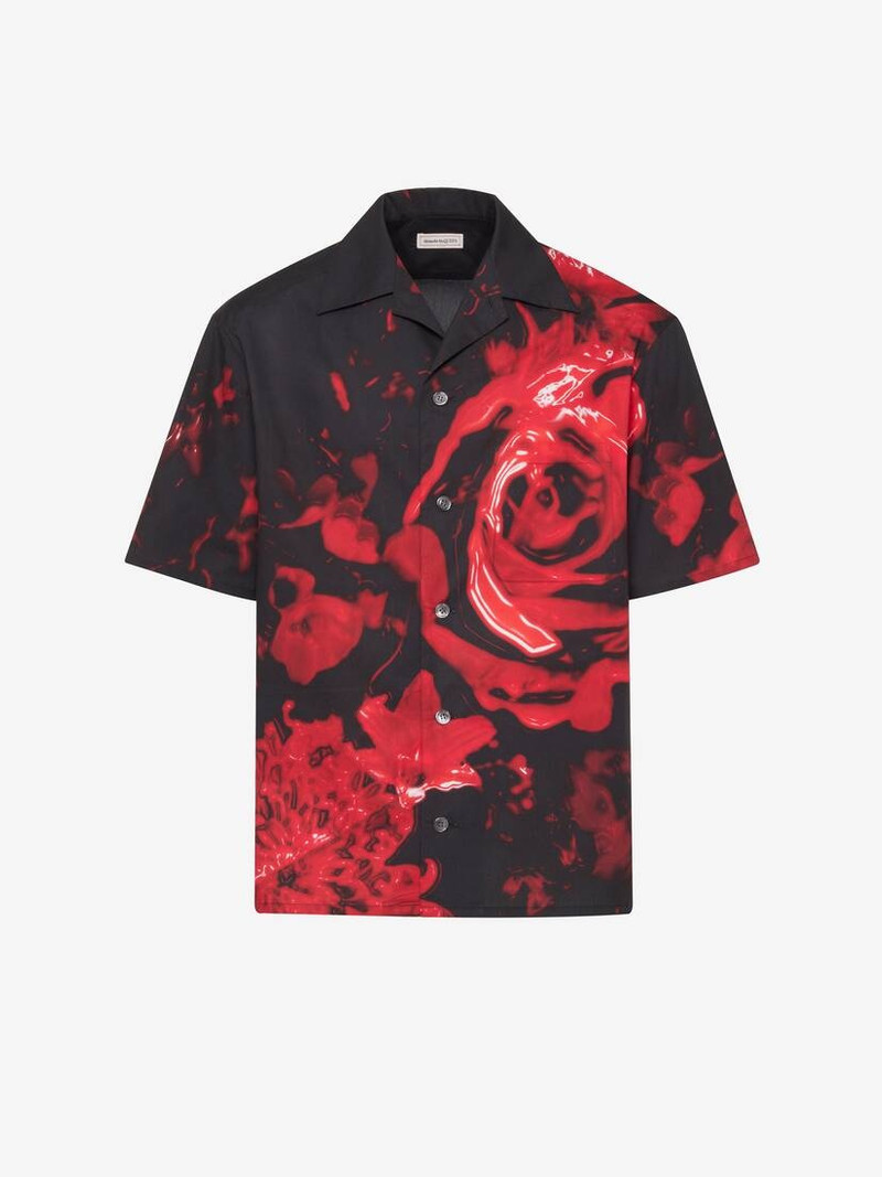 Alexander McQueen Men's Wax Flower Hawaiian Shirt in Black/red outlook