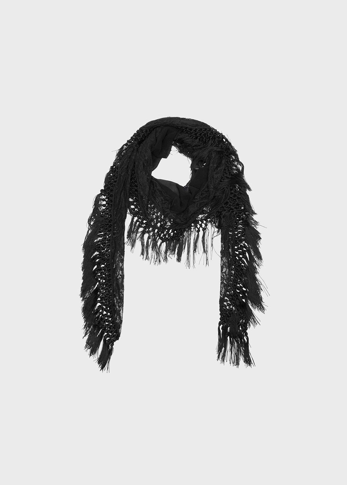 TULLE AND LACE SCARF WITH FRINGES - 2