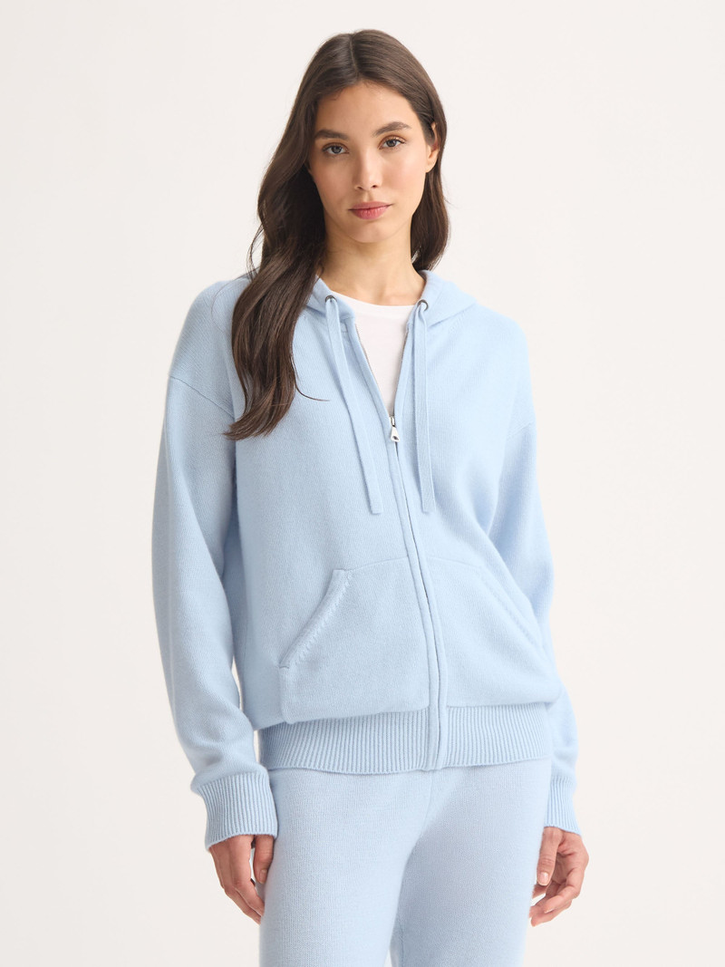 Derek Rose Women's Zip Up Hoodie Daphne Cashmere Glacier Blue outlook