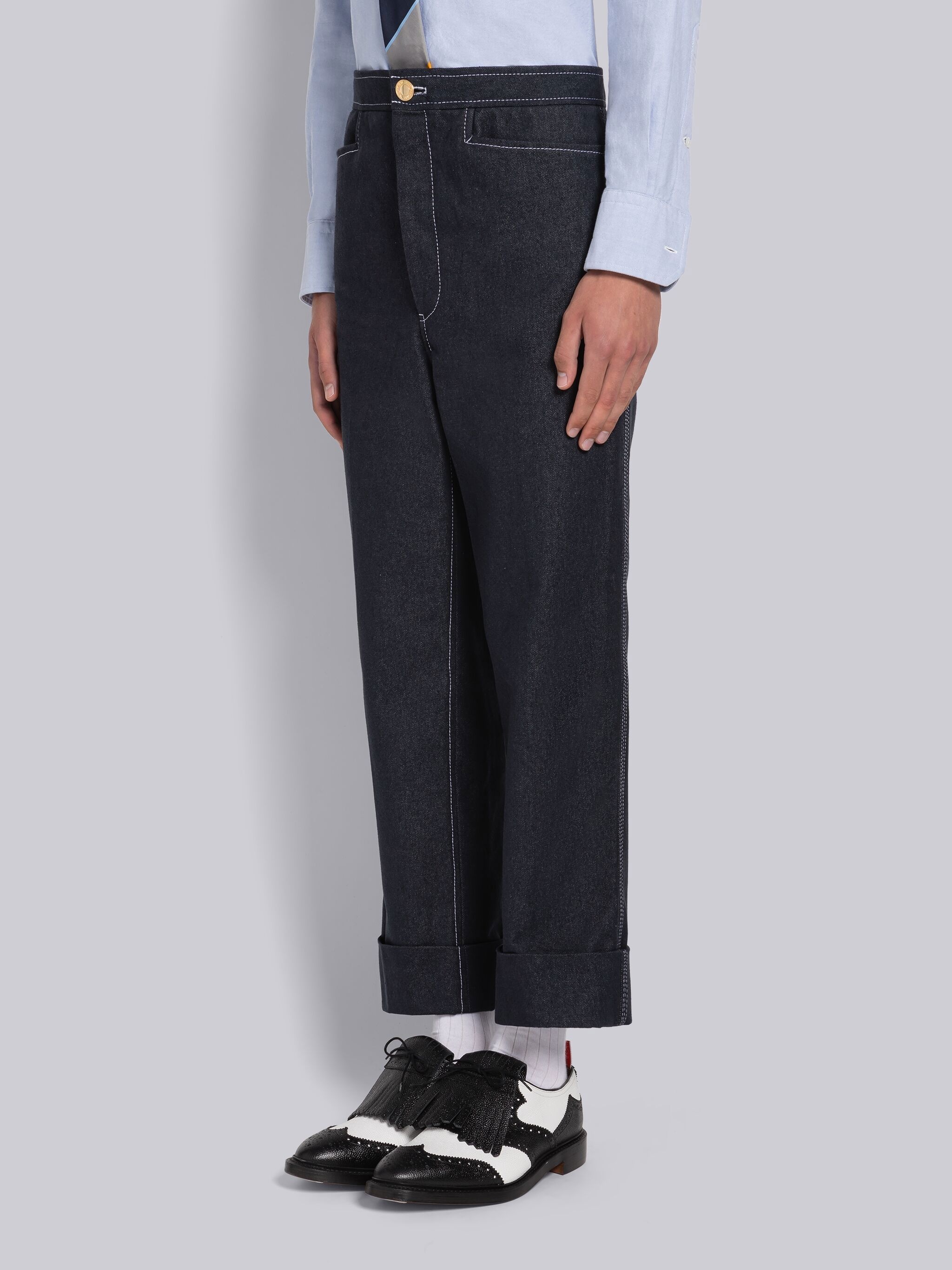SELVEDGE DENIM TRACK STITCH BACKSTRAP TROUSER - 2