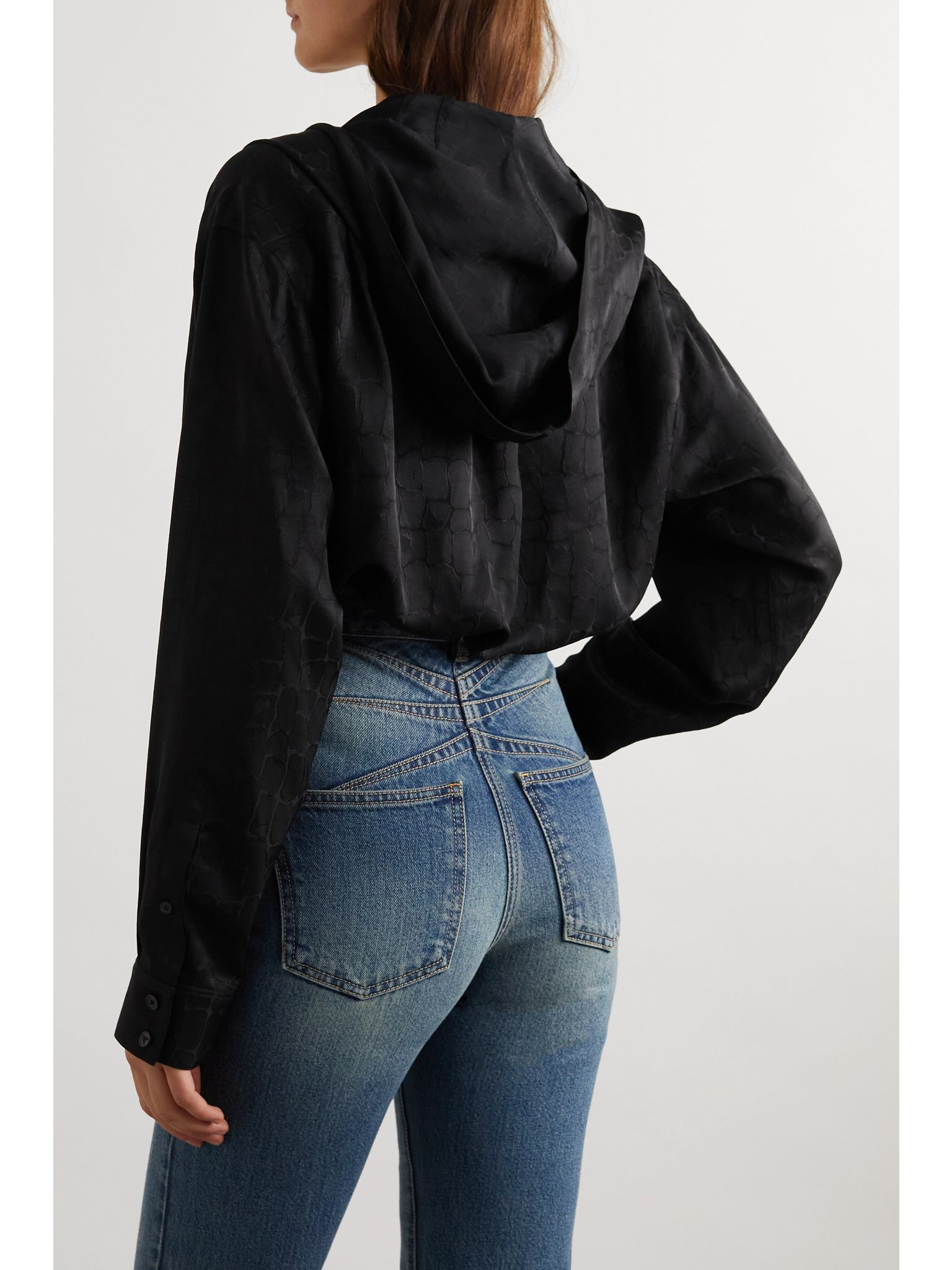 Archetypes hooded satin-jacquard bodysuit Black - 4