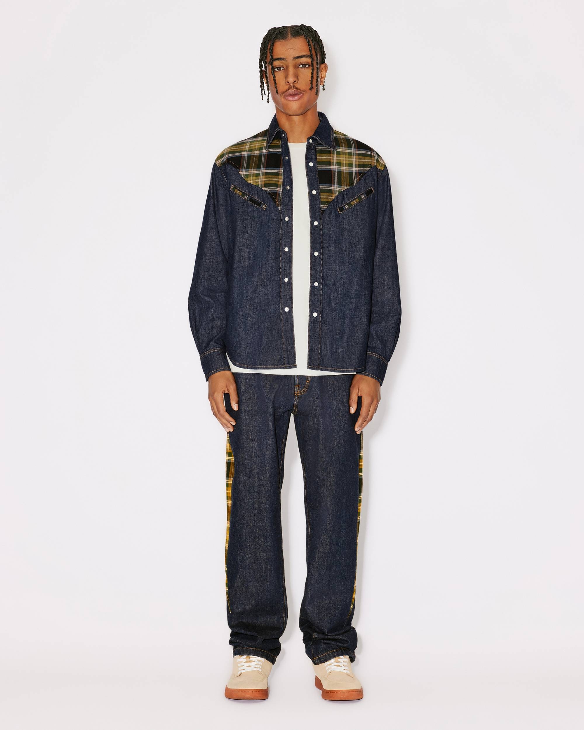 Patchwork checked denim jeans - 3