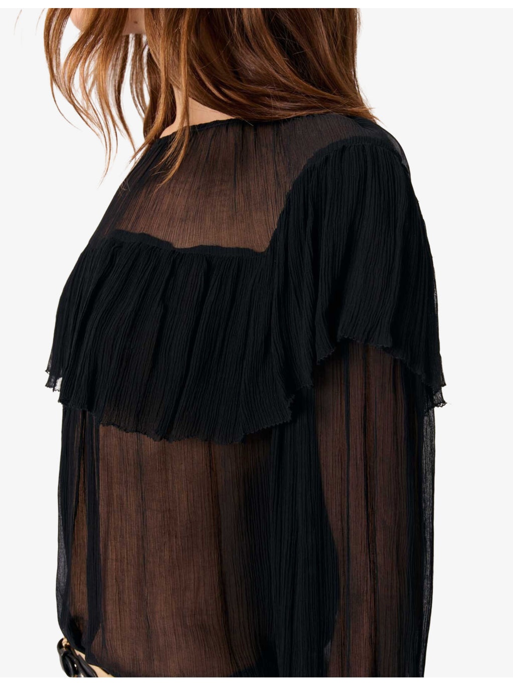 Long-Sleeved Sheer Chiffon Blouse - 7