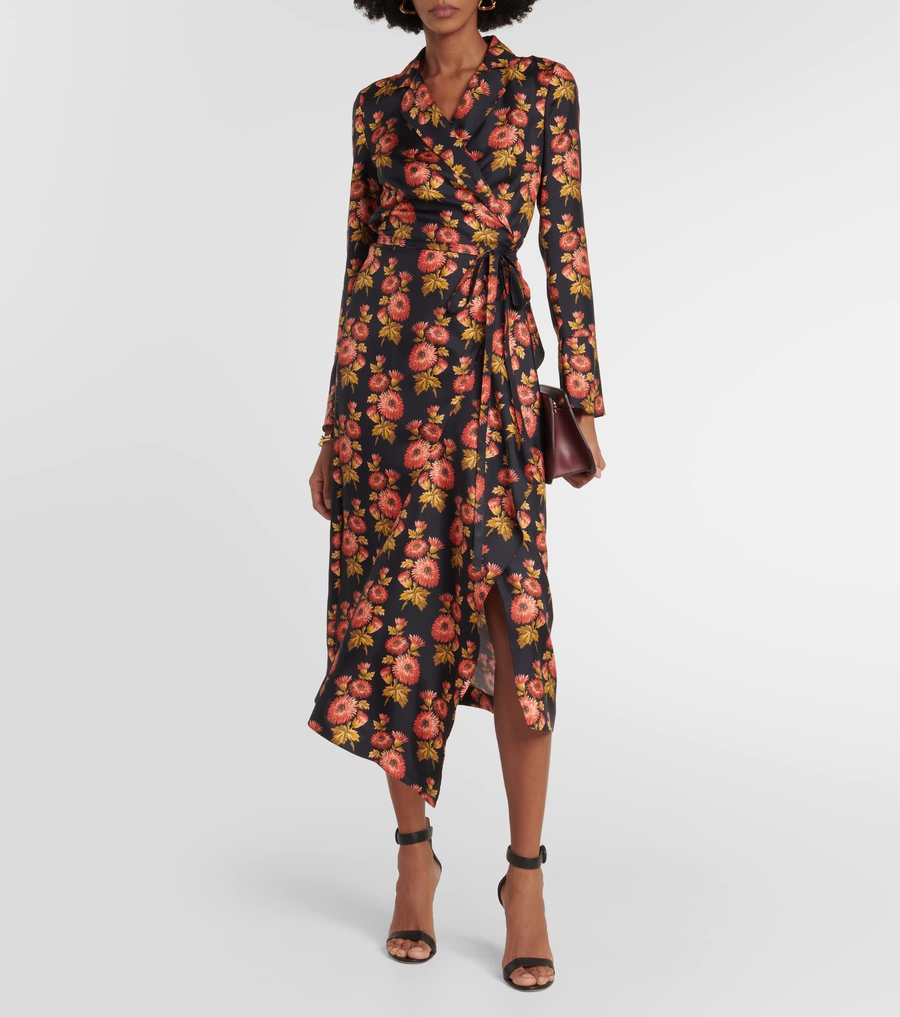 Floral silk twill midi wrap dress - 2