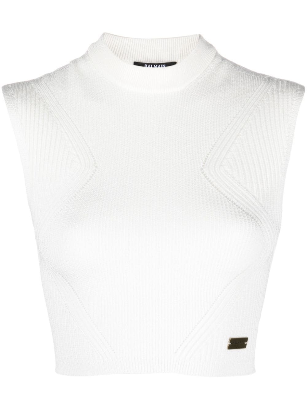Balmain logo-plaque knitted crop top farfetch REVERSIBLE