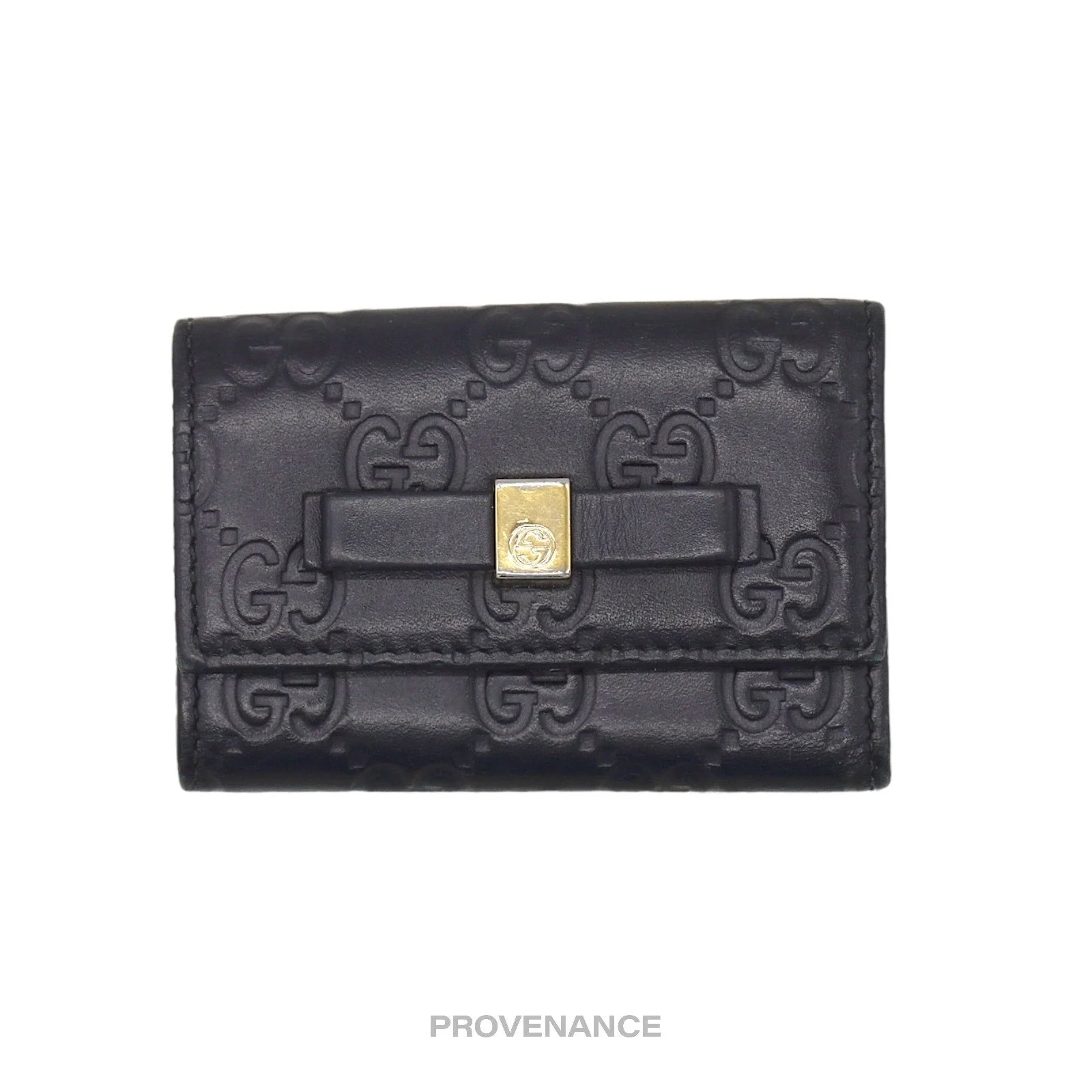 Gucci Bow 6 Key Holder - Black Guccissima Leather Gold - 1