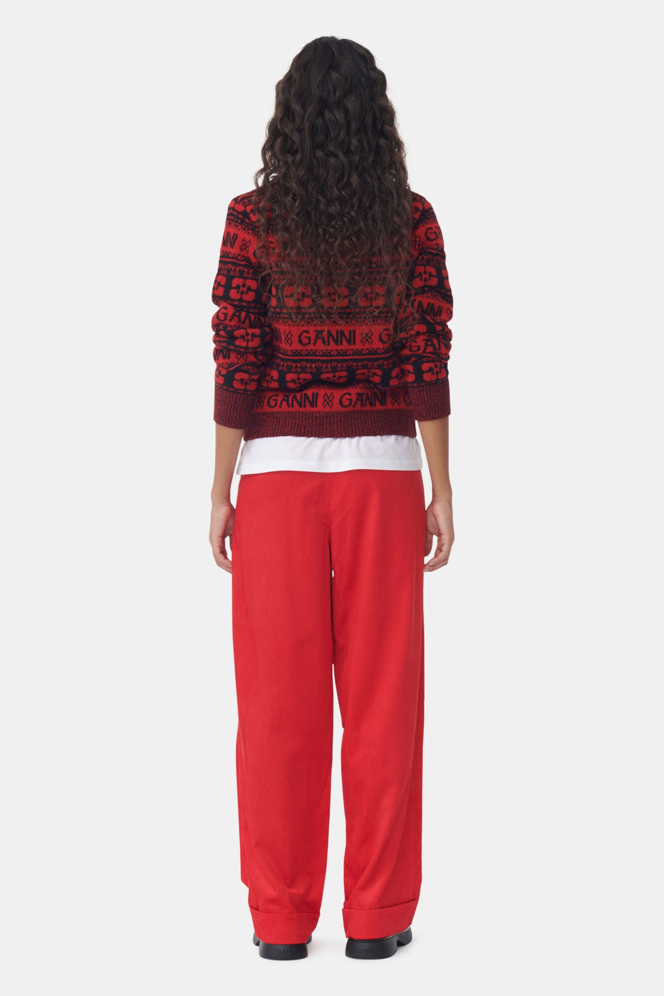 RED SHINY CORDUROY LOOSE PLEAT PANTS - 4