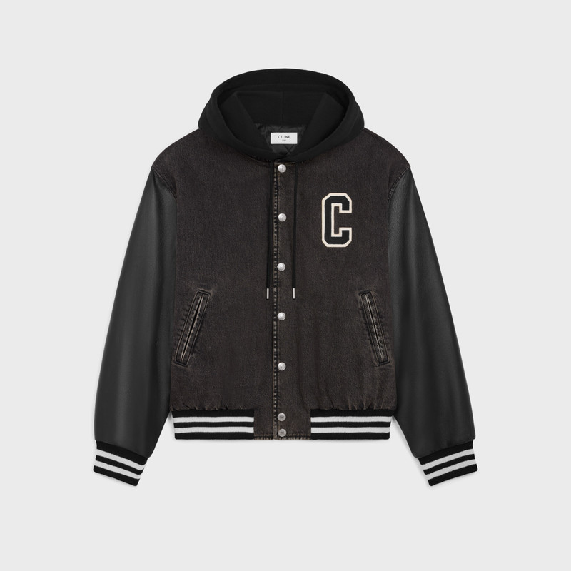 loose celine teddy jacket in charcoal wash denim 1