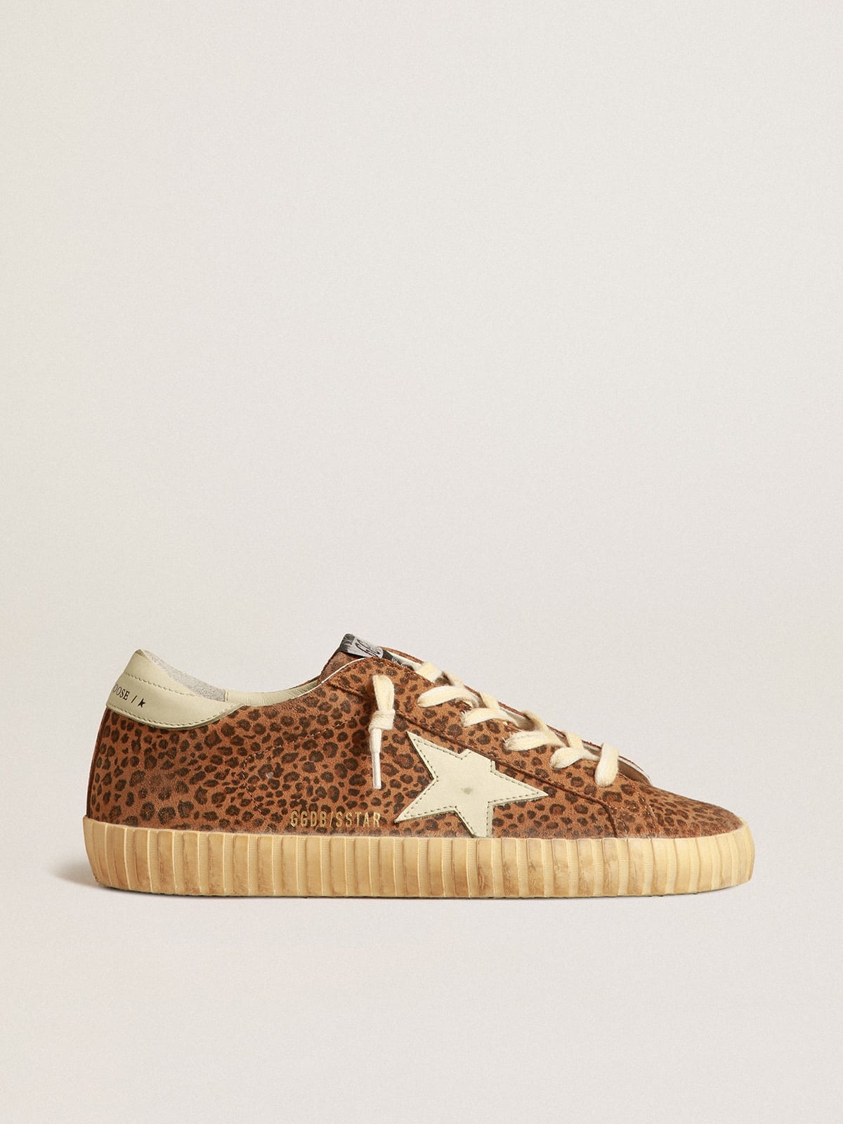 Golden Goose Super-Star in suede with leopard print and cream leather star  | REVERSIBLE