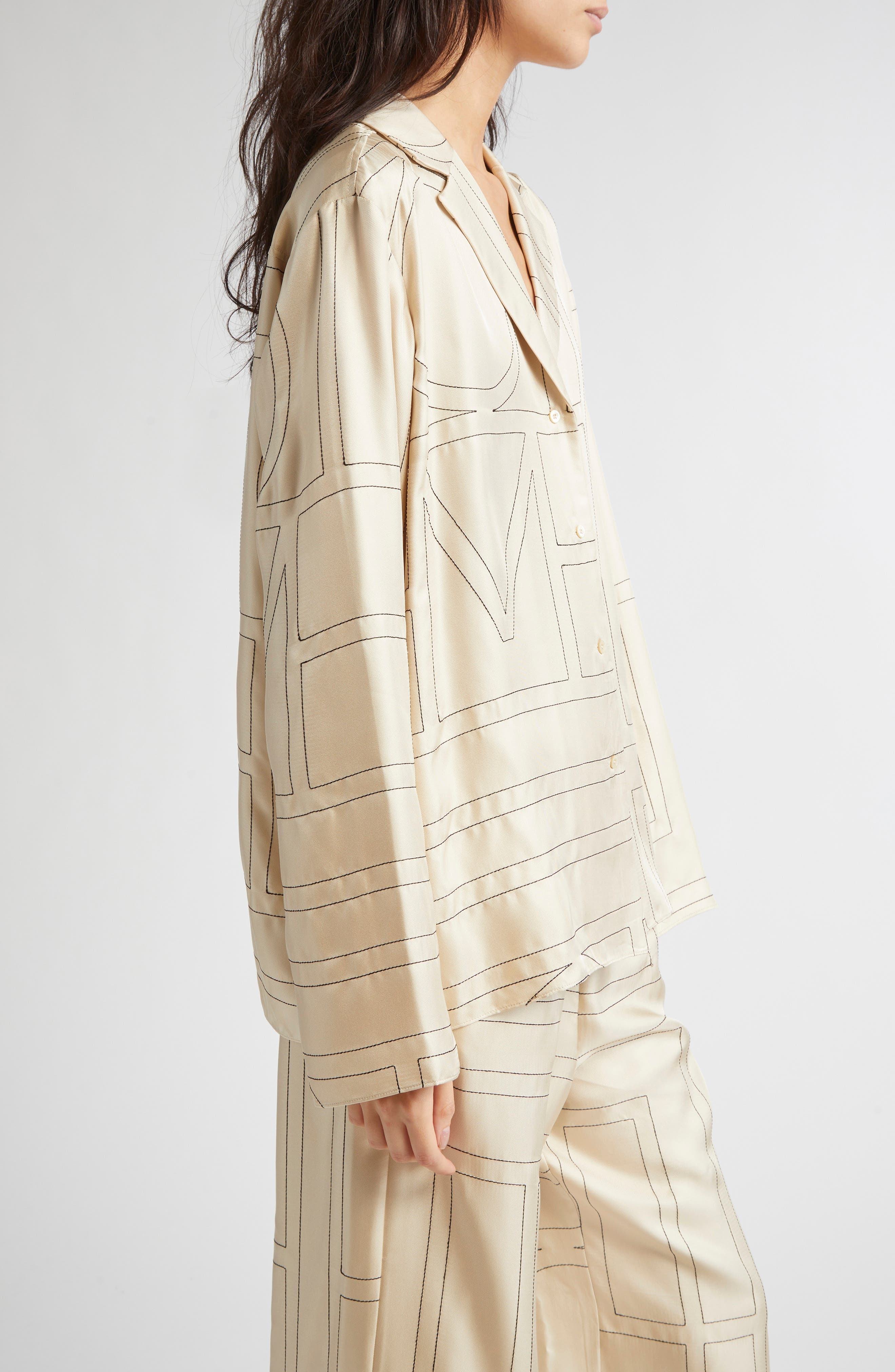 TOTEME Monogram Silk Pajama Top in Ivory Monogram at Nordstrom - 4