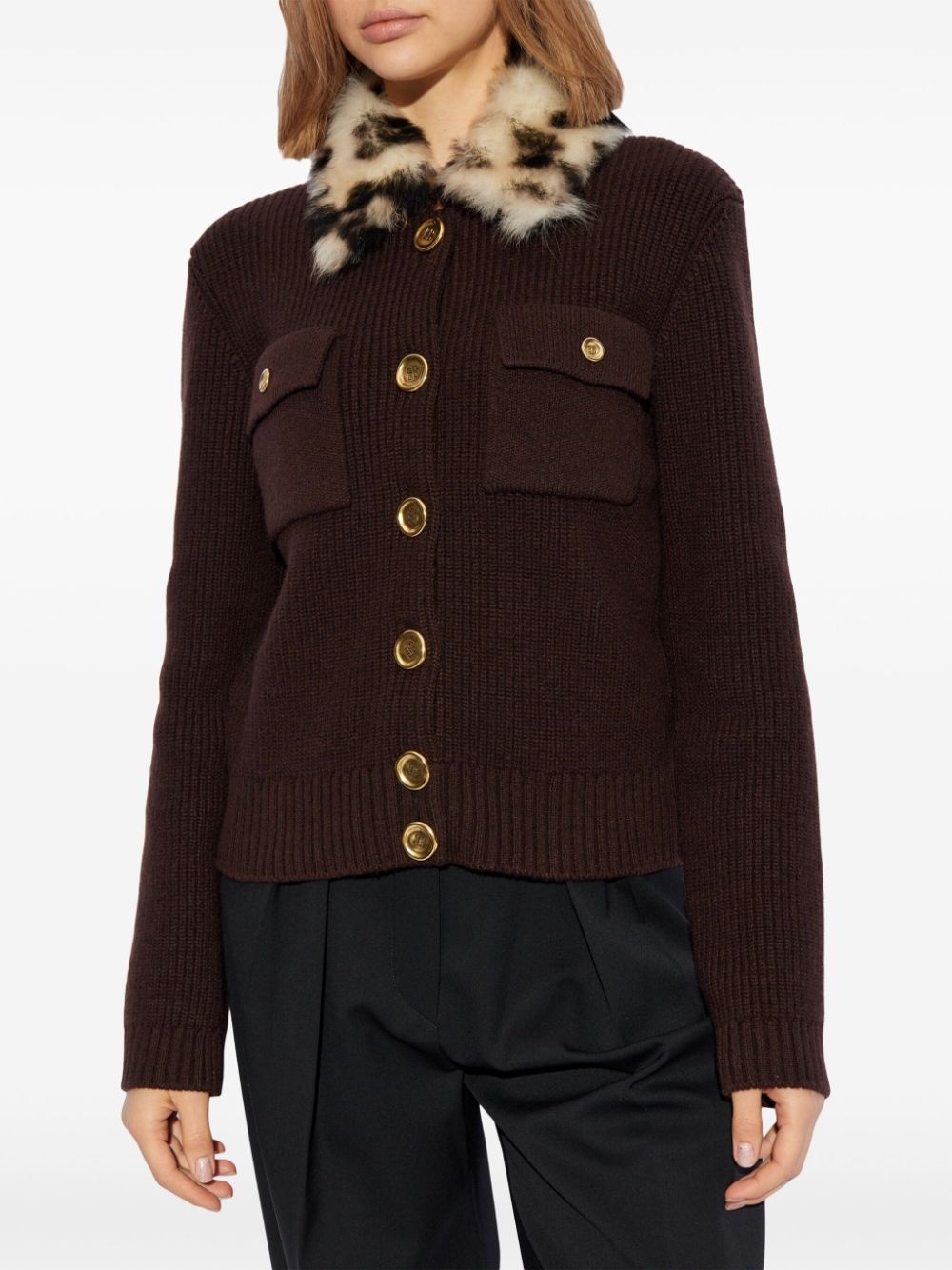 fur-collar cardigan - 3