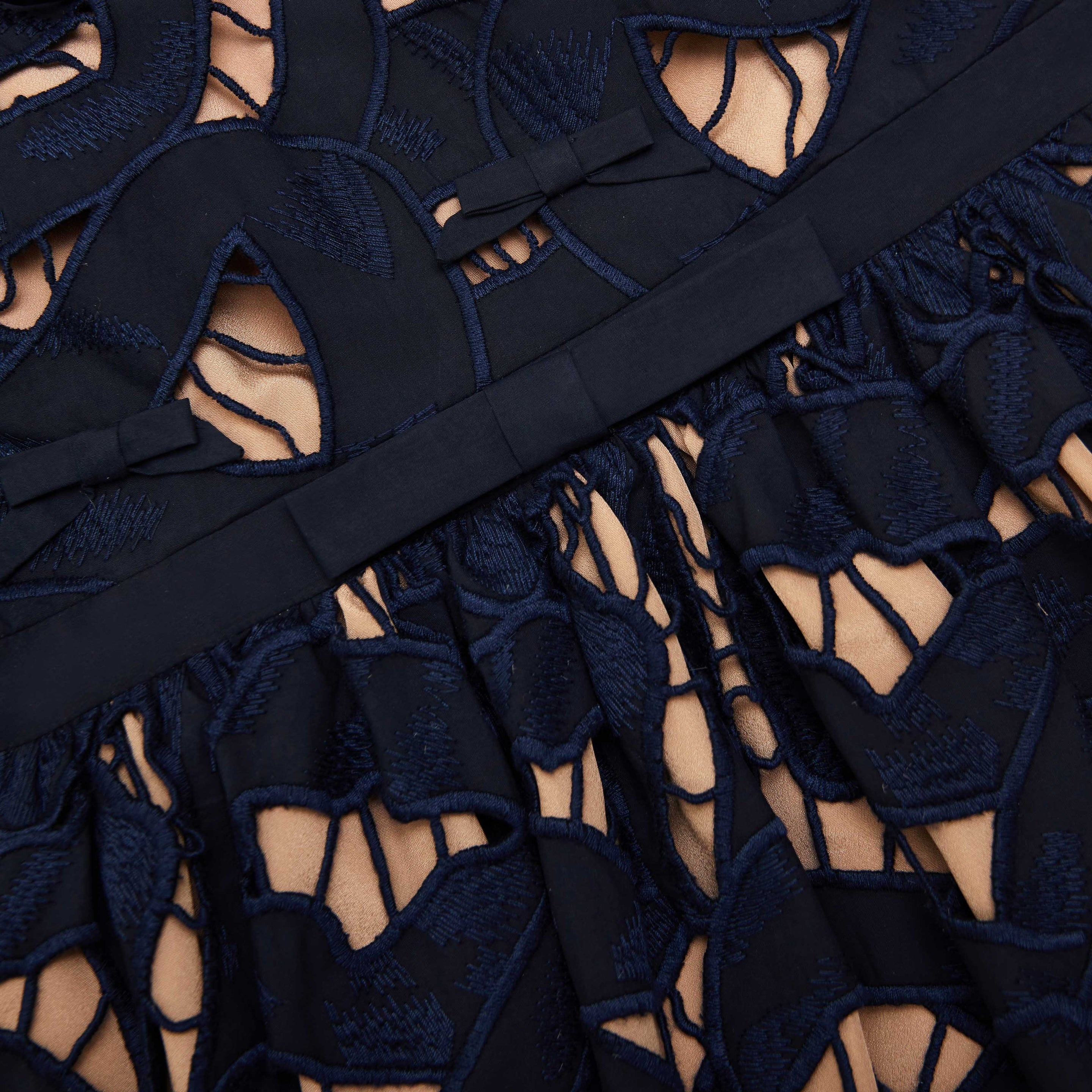 Navy Bow Embroidered Mini Dress - 5