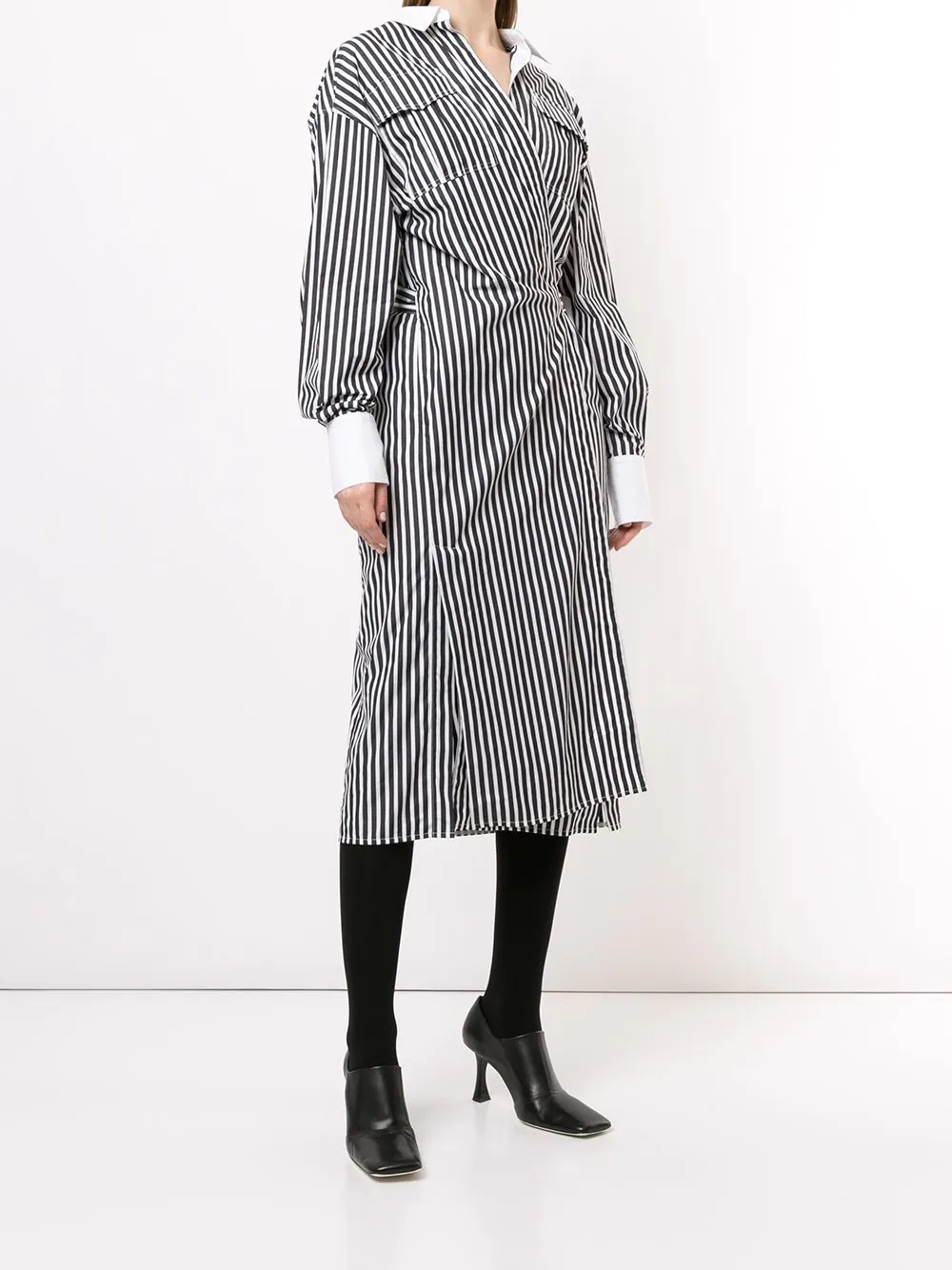 striped wrap shirt dress - 3