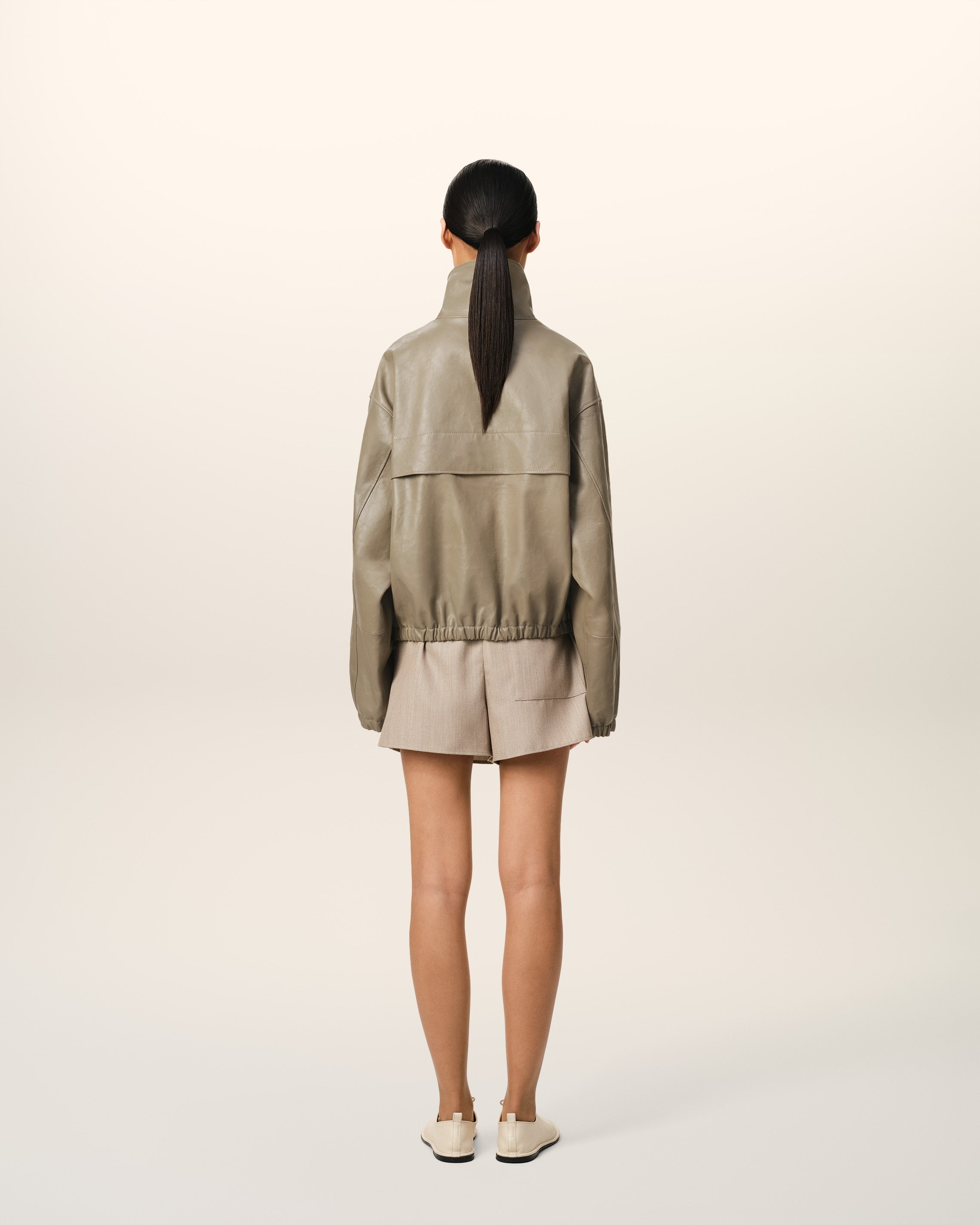 GREEN LEATHER ZIPPED JACKET - 5