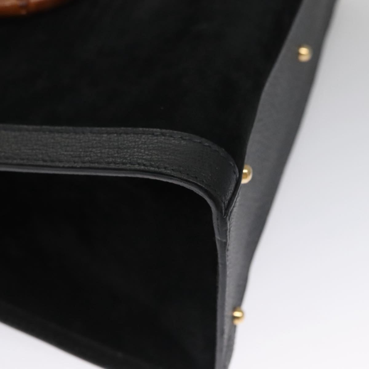 GUCCI Bamboo Hand Bag Suede Leather Black - 12