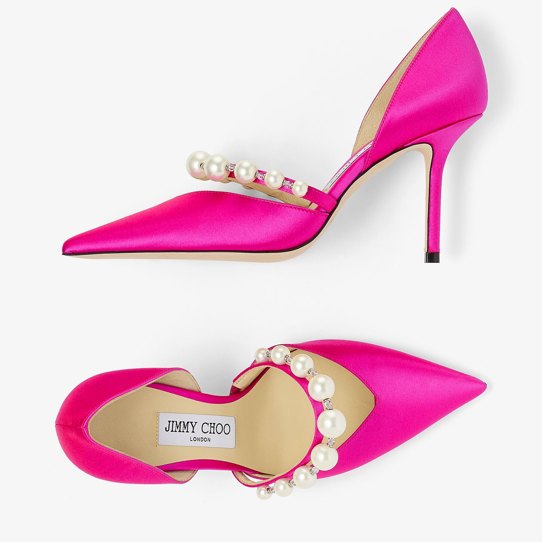 Aurelie 85
Fuchsia Satin Pumps with Pearl Embellishment - 5