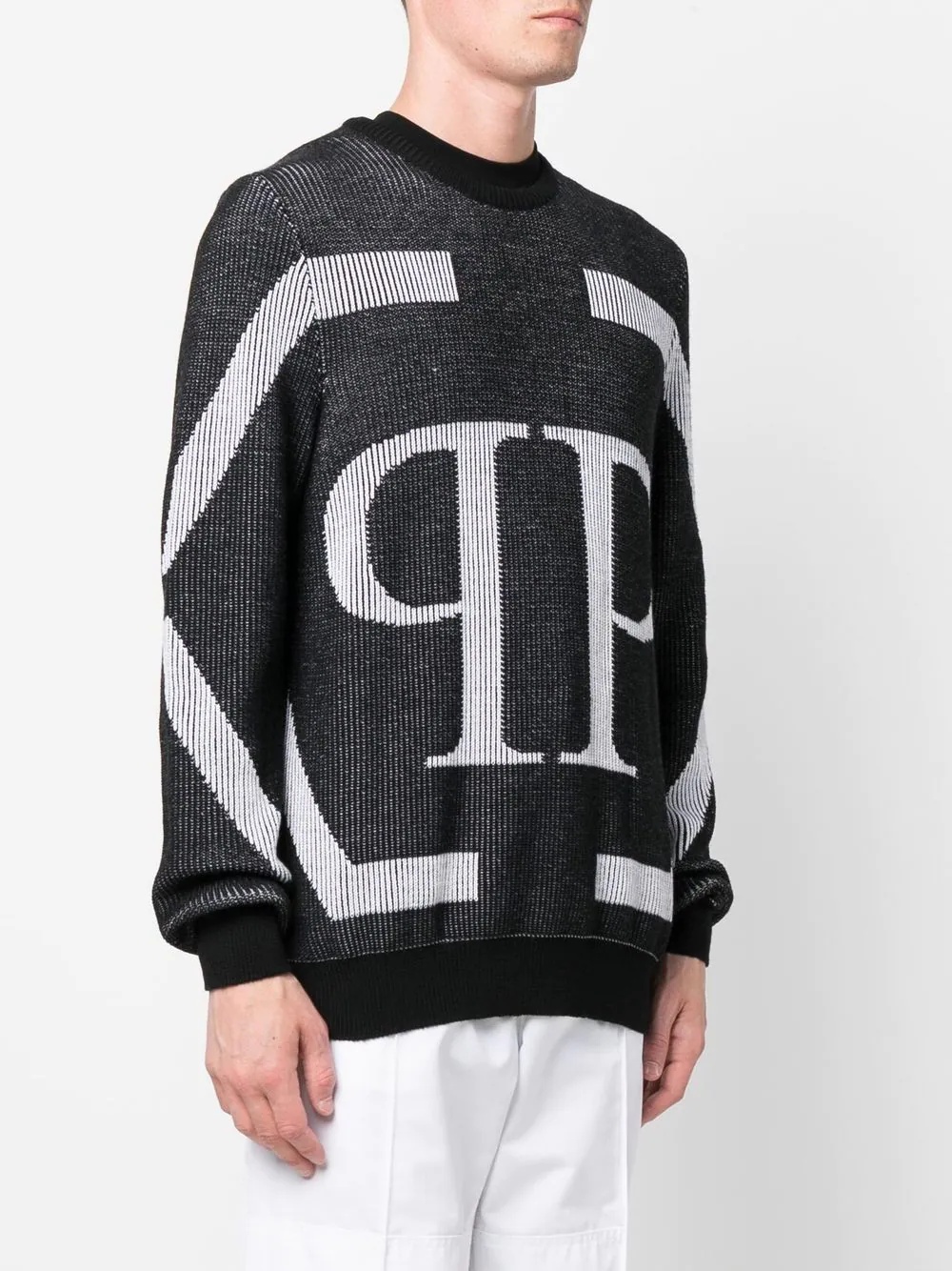 logo intarsia merino wool jumper - 3