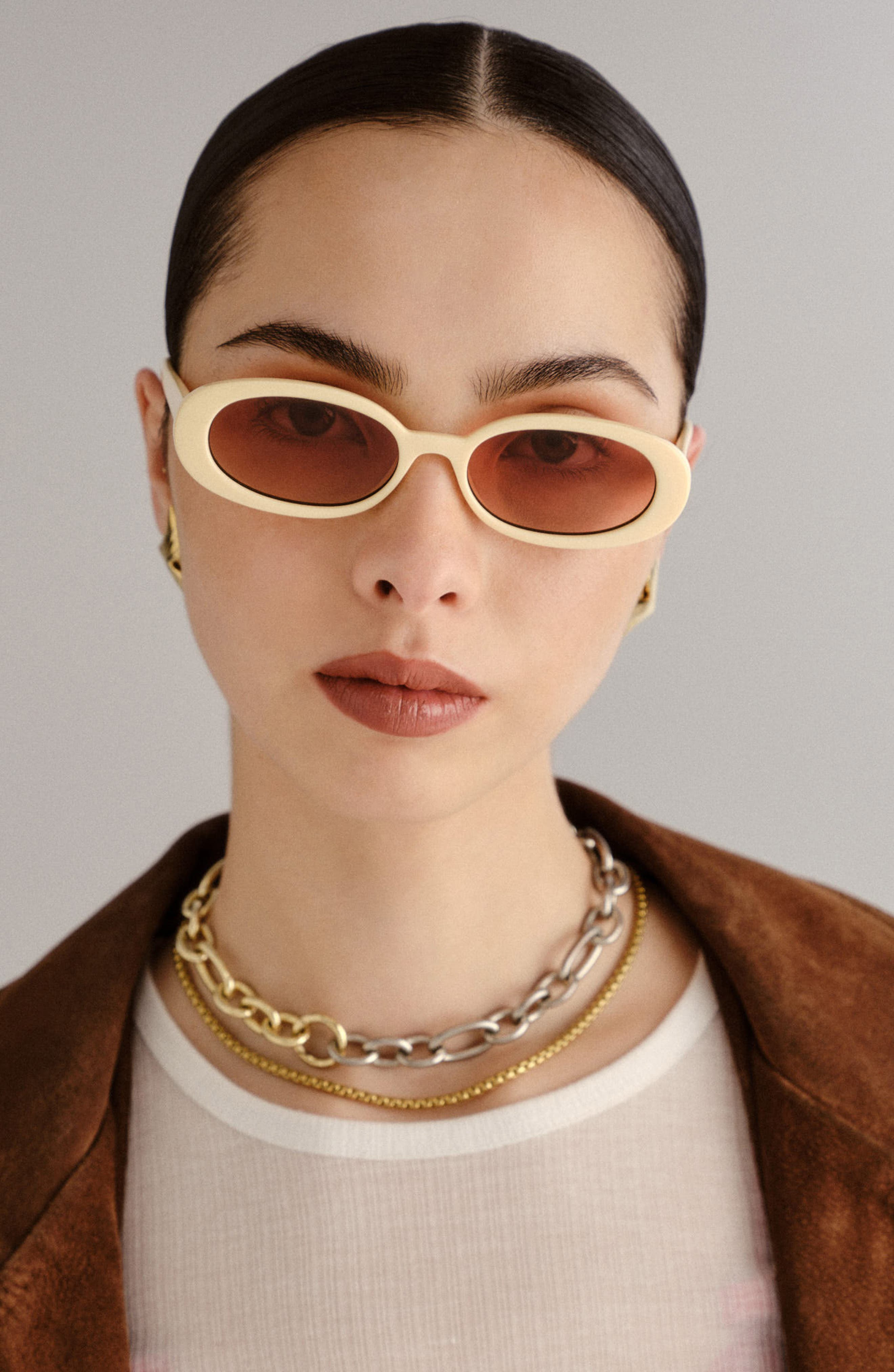 Le Specs Outta Love 51mm Oval Sunglasses in Ecru/Warm Brown Grad at Nordstrom - 3