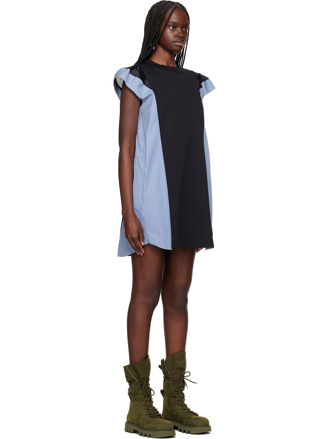 Black & Navy Poplin & Cotton Jersey Minidress - 2