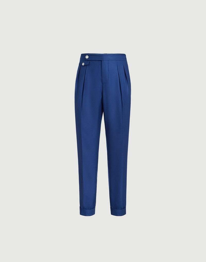 Cashmere and silk diagonal trousers with double pleats and waist tabs 1