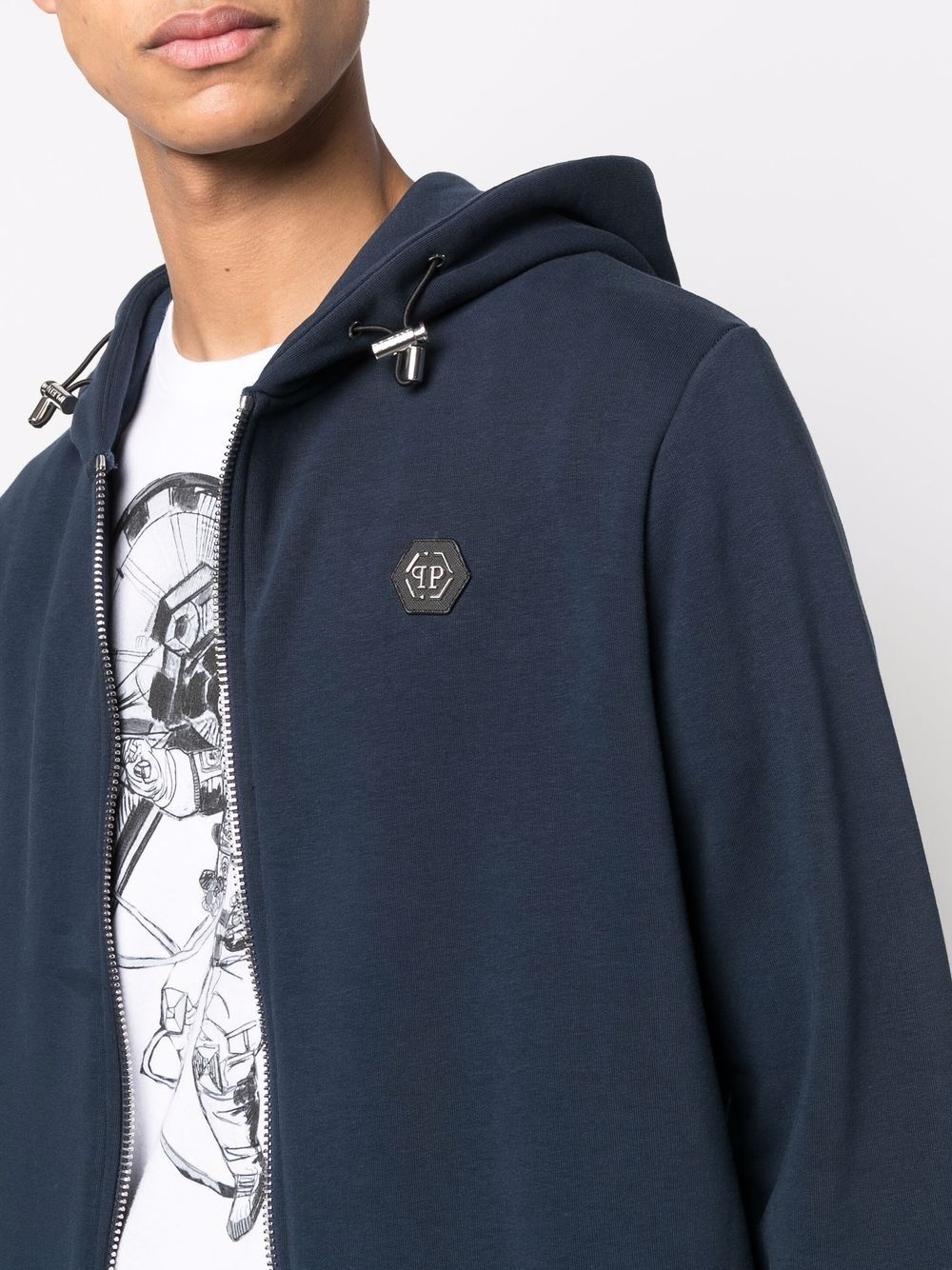 logo-patch zip-through hooded sweatshirt - 5