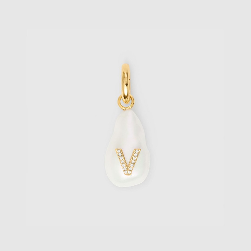 ‘V’ Crystal and Resin Pearl Letter Charm – Online Exclusive 1