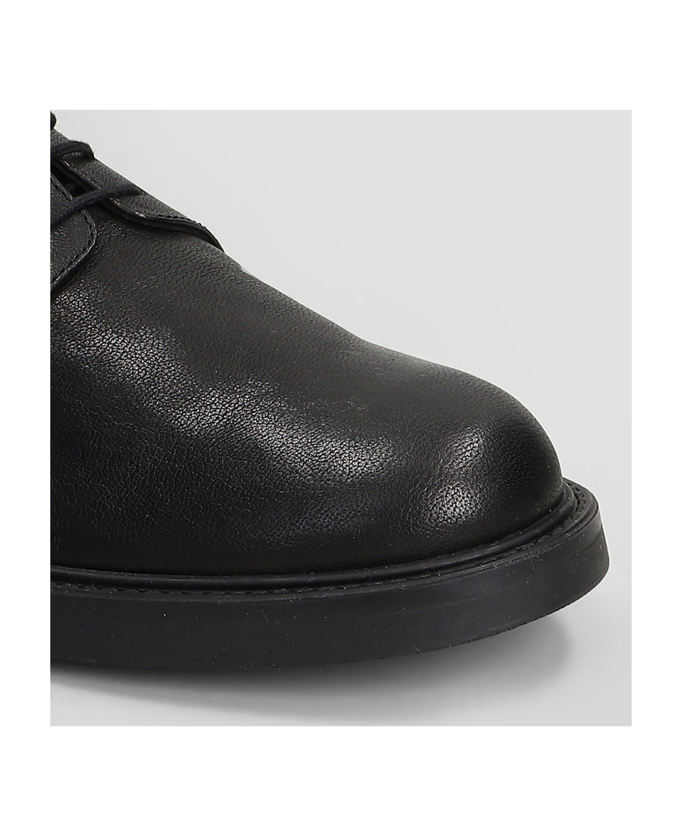 Officers Derby Lace Up Shoes In Black Leather - 5
