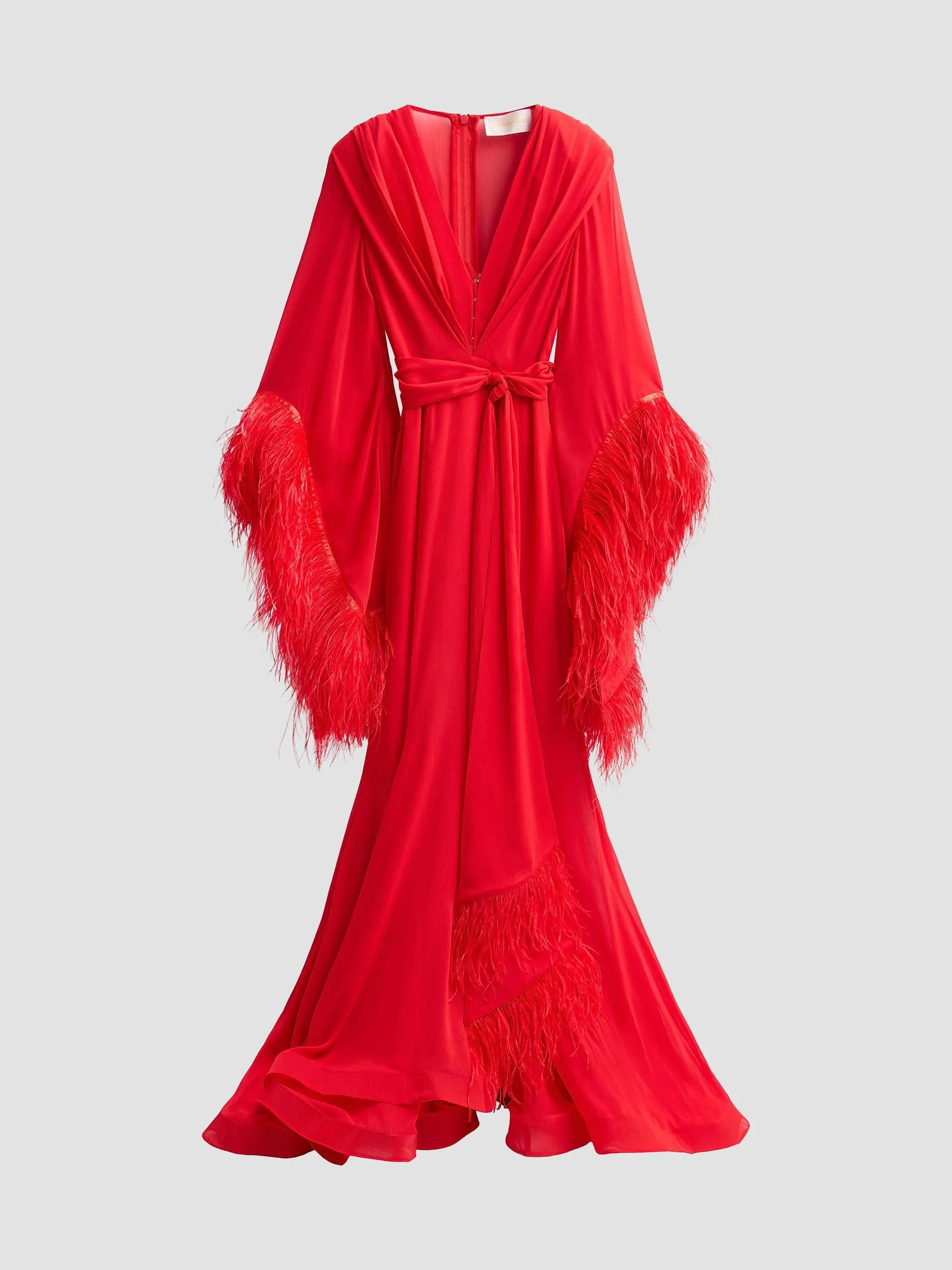 Women's Geisha Ostrich Feather-Trim Gown - Flame - 1