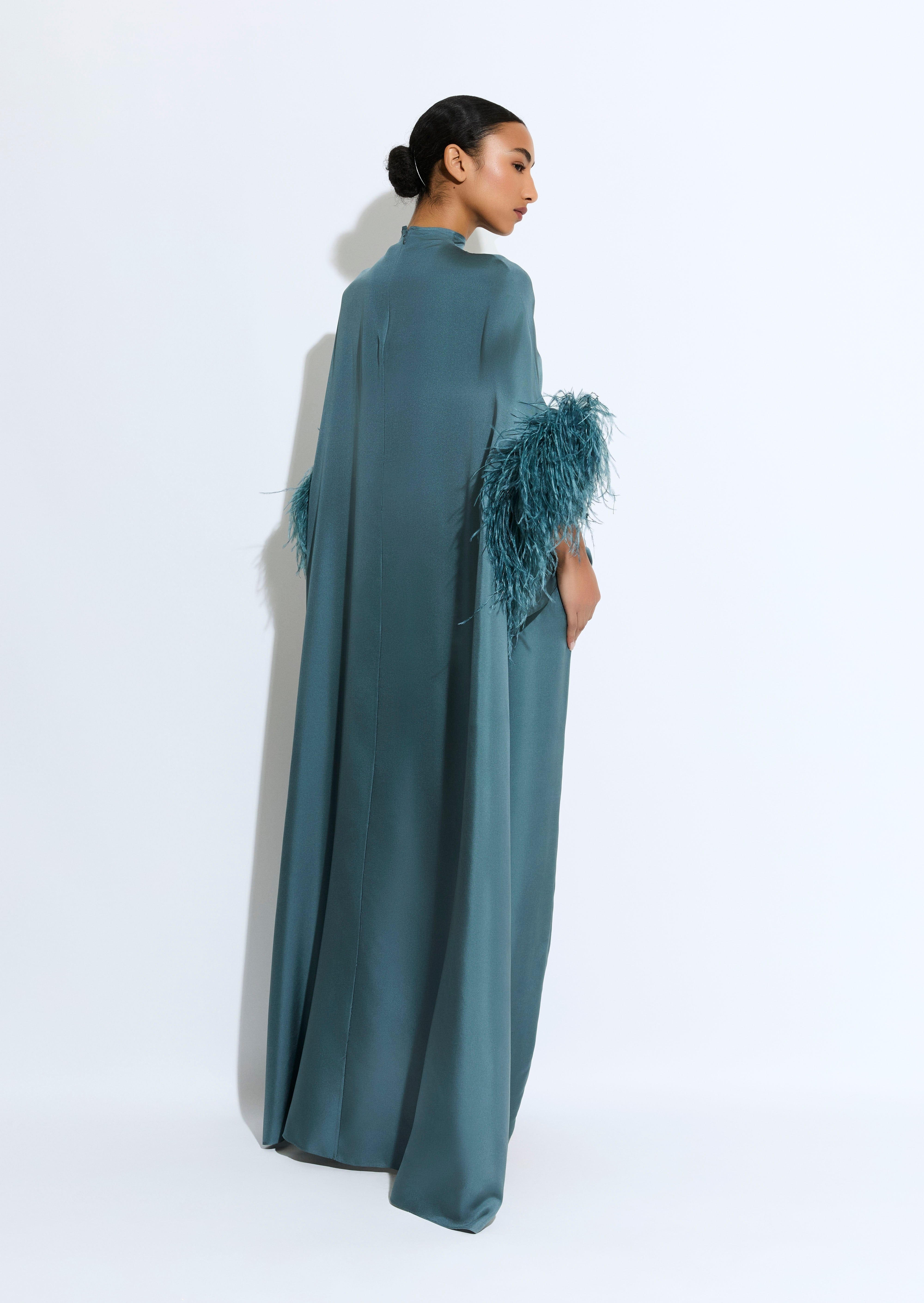 Silky Twill High Low Mock Neck Top With Feathers - 3