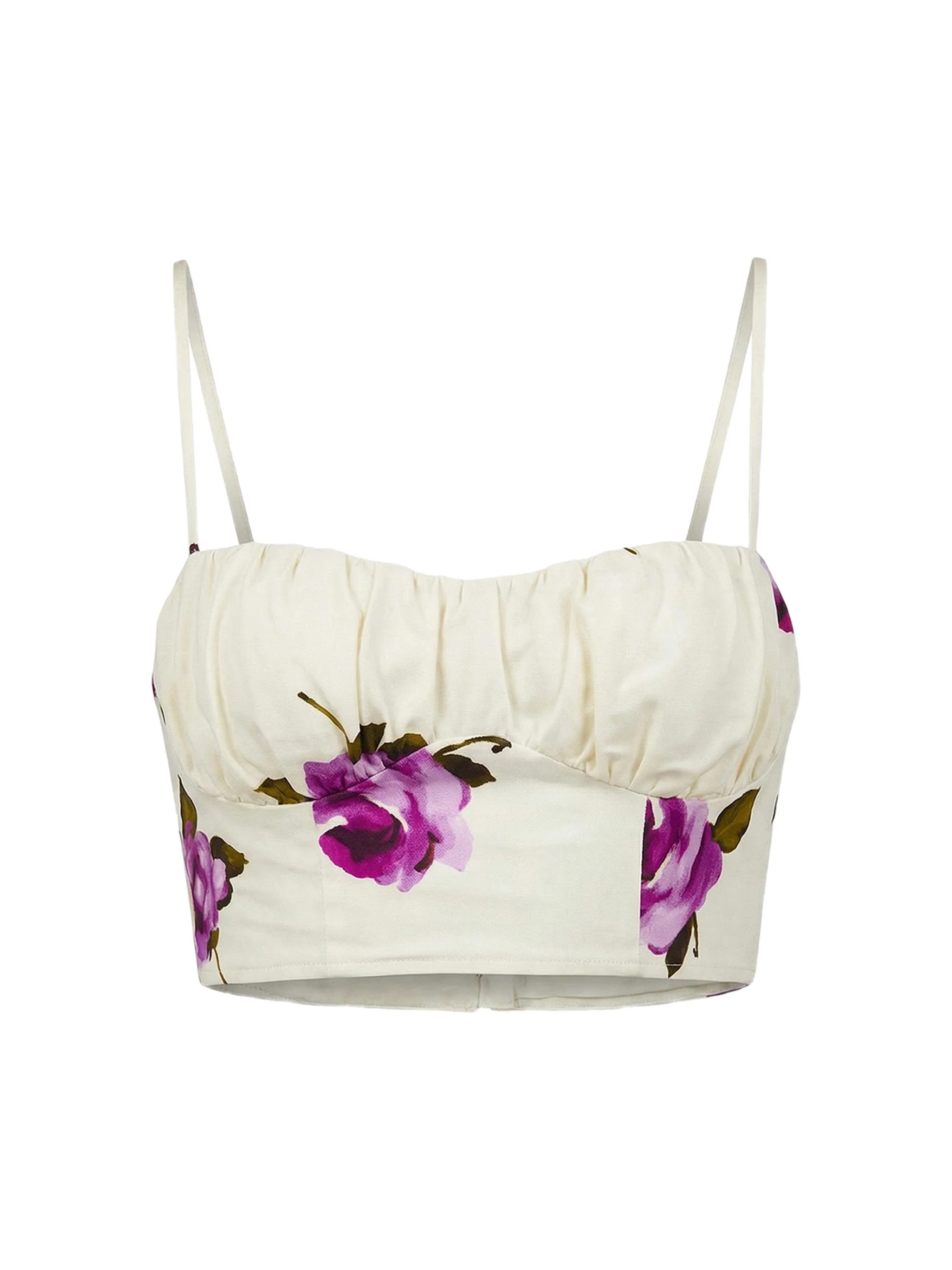 Women's Yulia Printed Linen-Blend Crop Top - Floating Rosebuds - 1