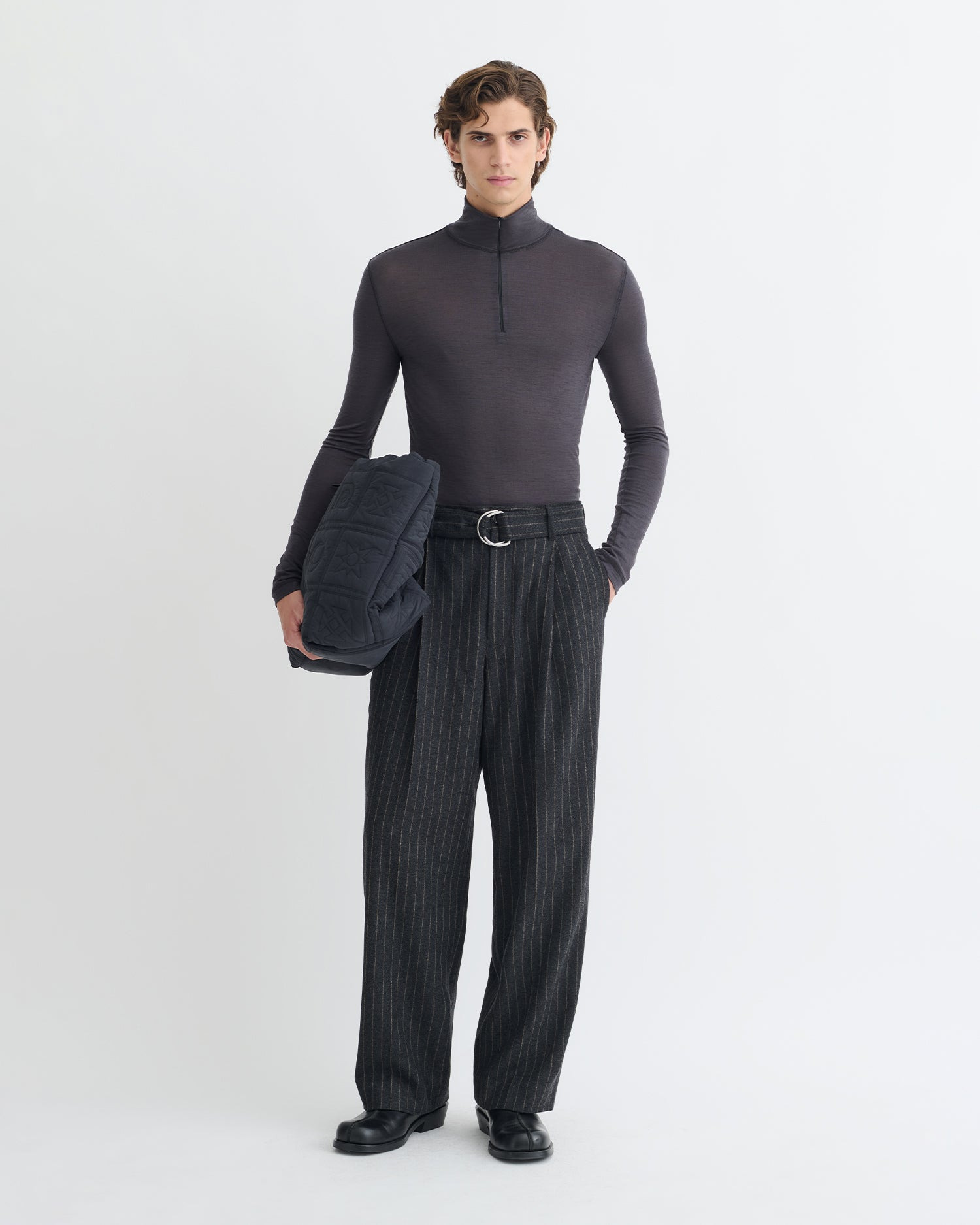 Melange Wool Jersey Turtleneck Top - 4