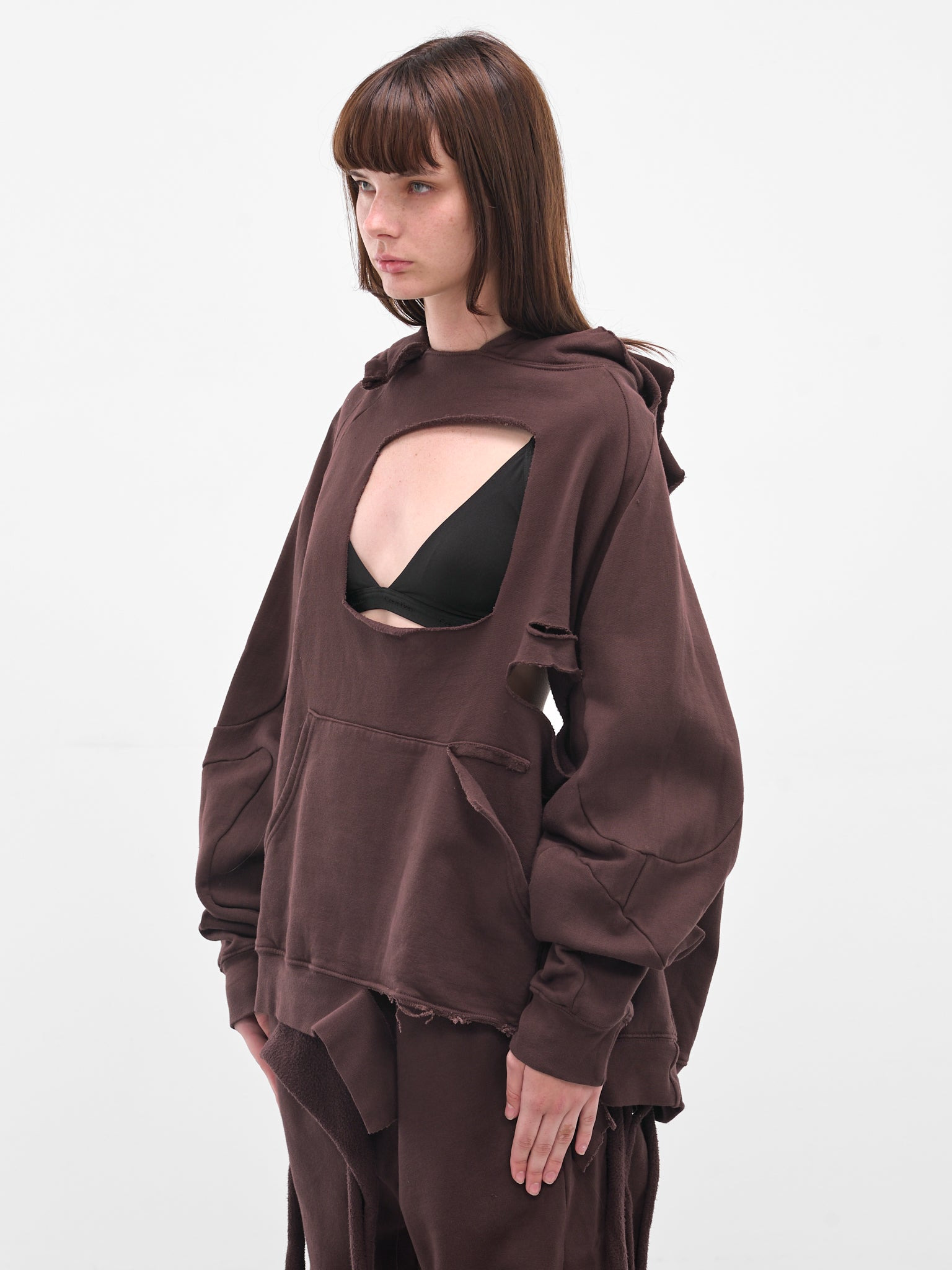 Brown Deconstructed Oversized Hoodie - 2