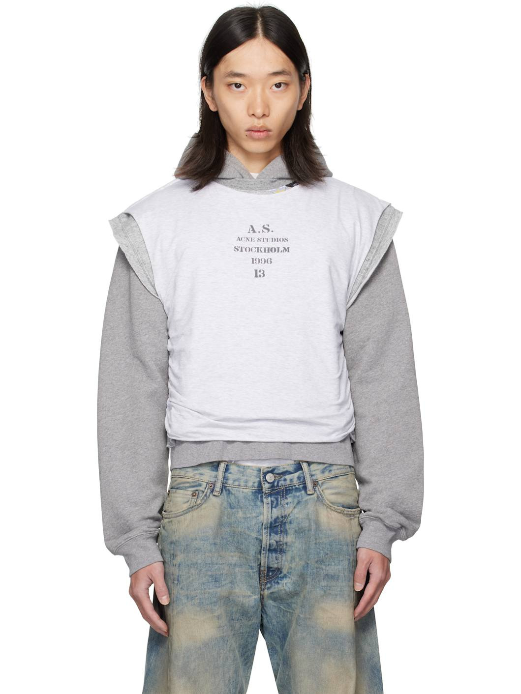 Gray Layered Hooded Sweatshirt - 1