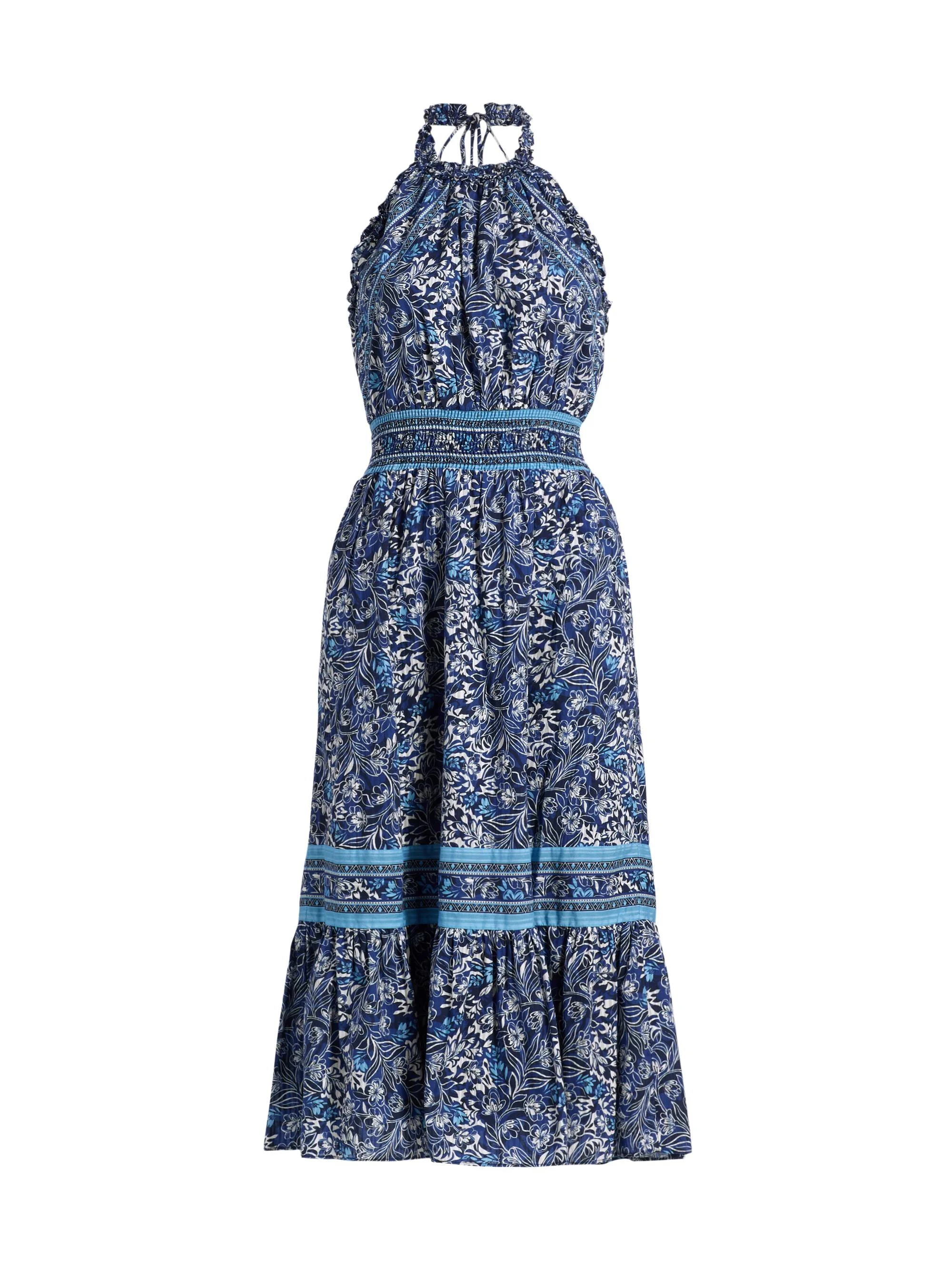 Women's Delia Printed Cotton Midi-Dress - Navy Floral - 1