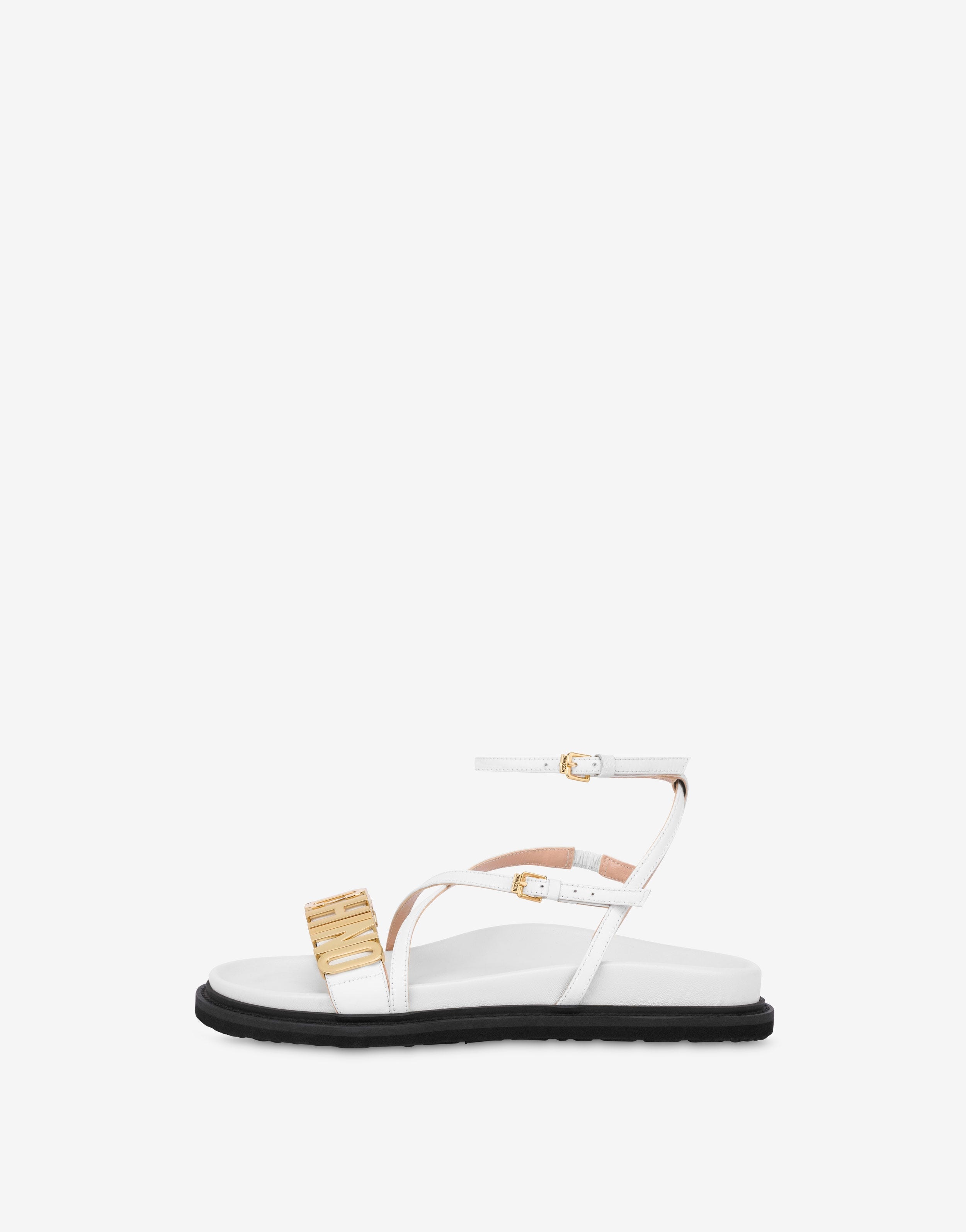 LETTERING LOGO CALFSKIN FLAT SANDALS - 2