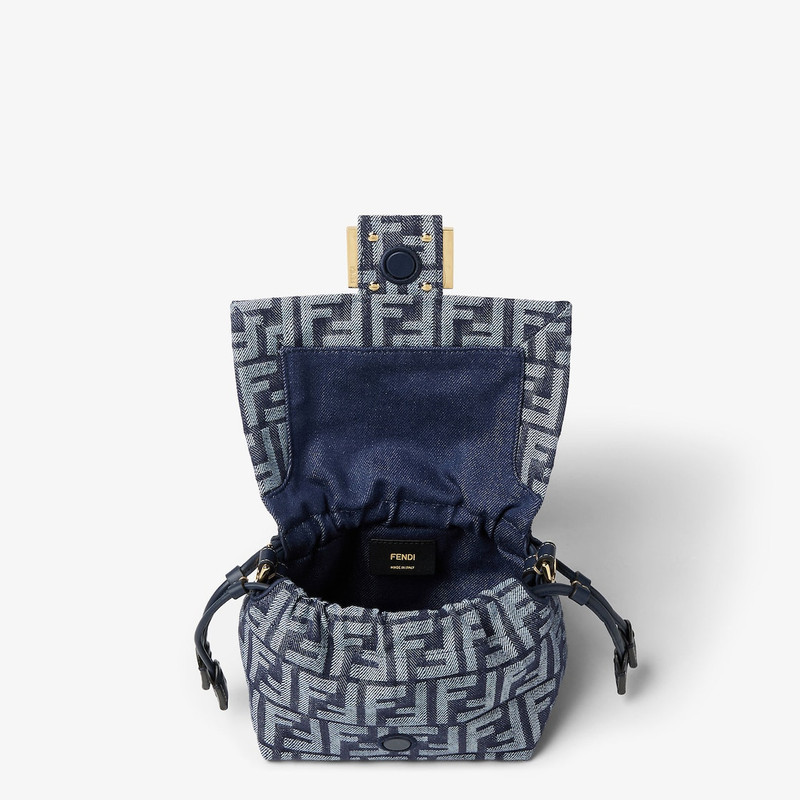 Mamma Baguette Small Dark blue denim-effect FF jacquard mini-bag 4