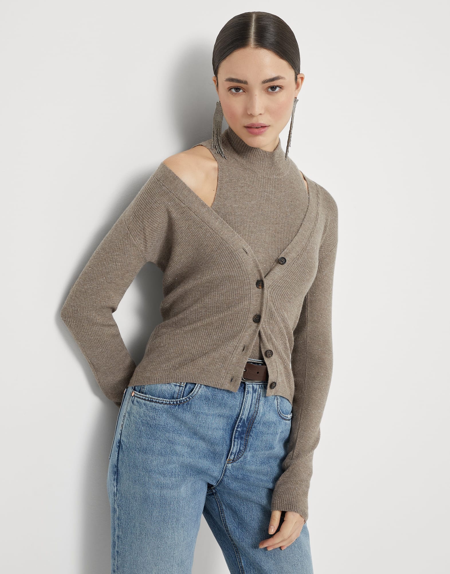 Sparkling cashmere lightweight rib cardigan - 4