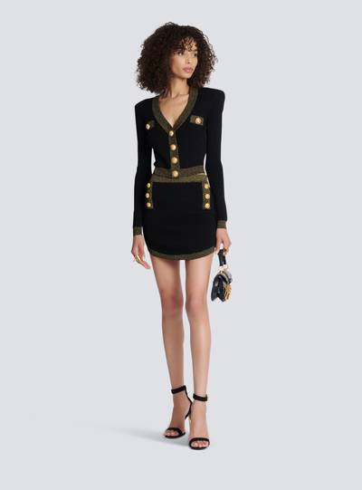 Balmain Cropped knit cardigan with gold trim outlook