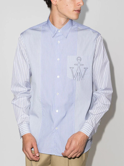 JW Anderson logo-print patchwork striped shirt outlook