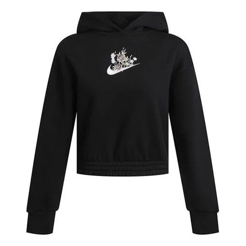 (WMNS) Nike Fleece Graphic Hoodie 'Black' DH1375-010 - 1