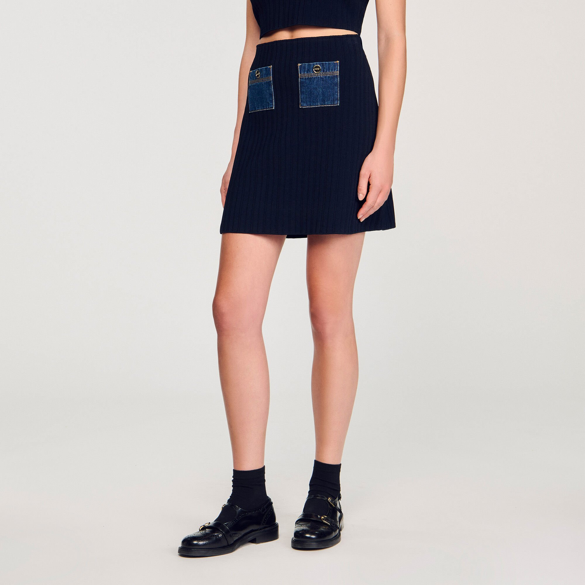 MINI KNIT AND DENIM SKIRT - 4