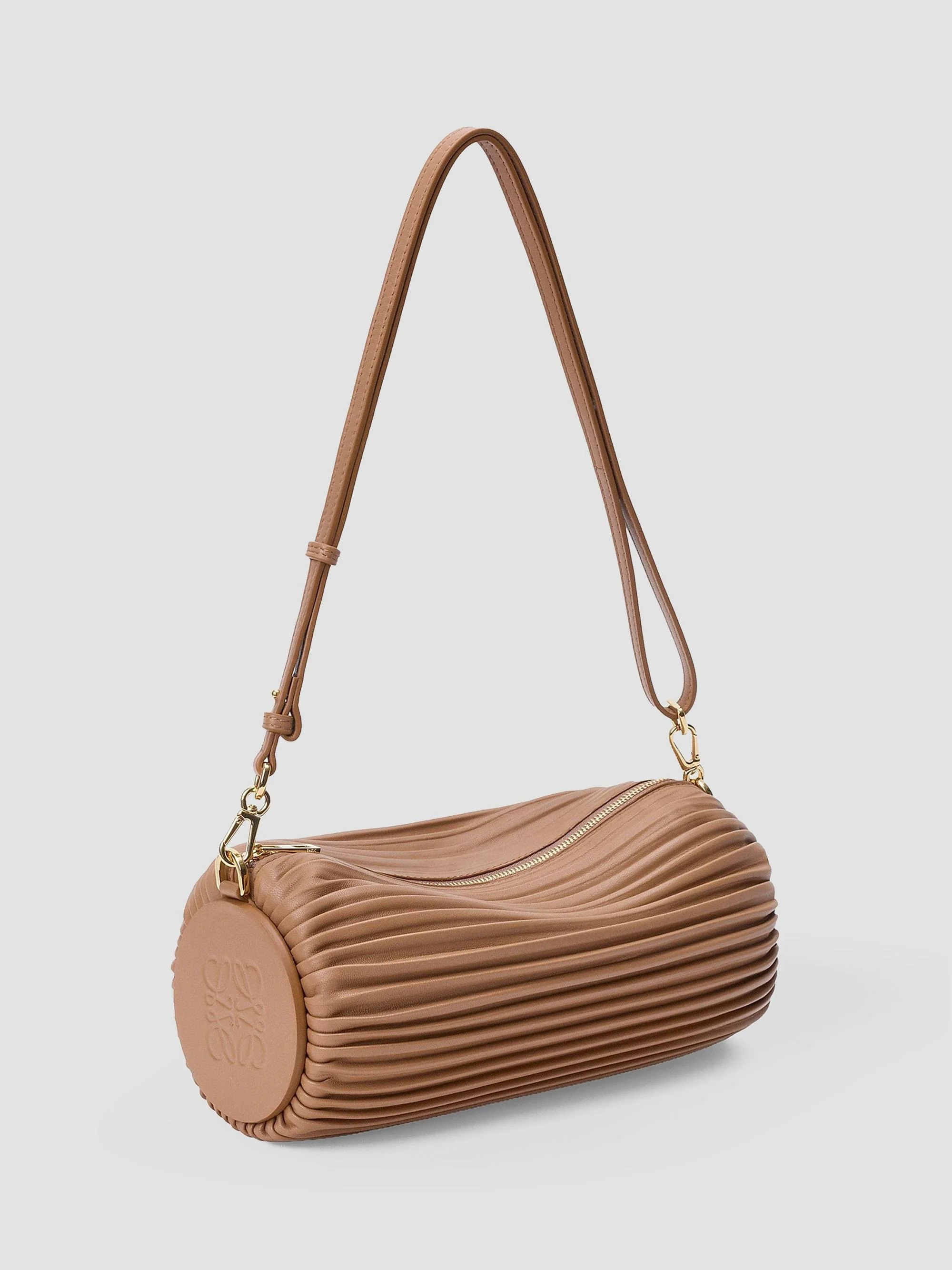 Women's Cylinder Leather Bracelet Pouch - Mocha - 1