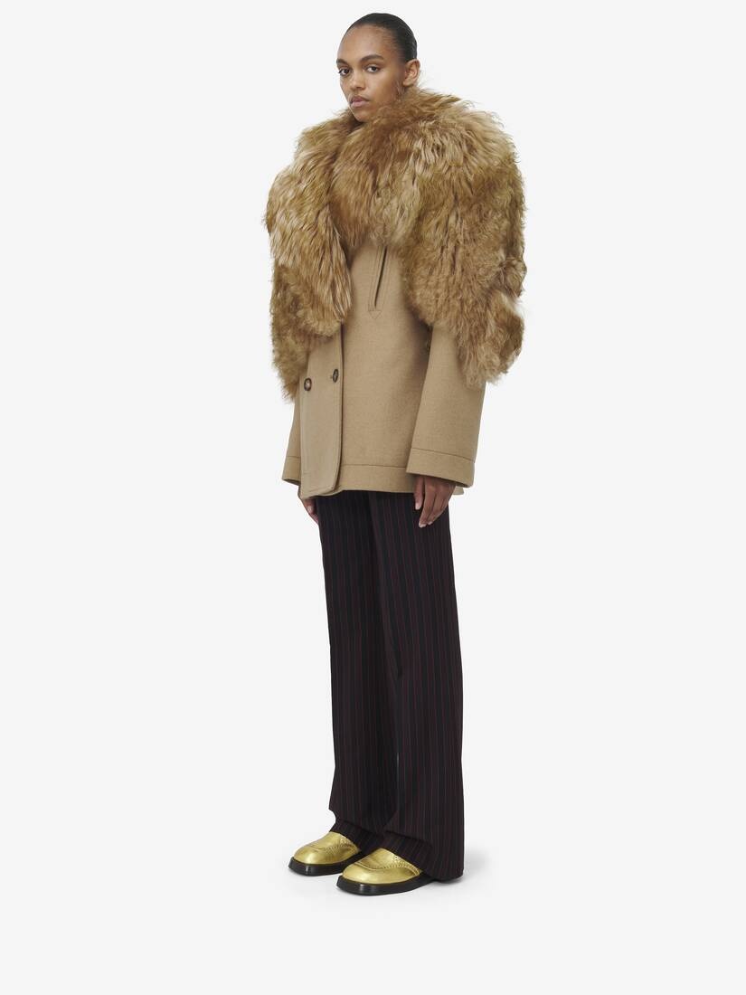 Shearling Stole Wool Peacoat - 5