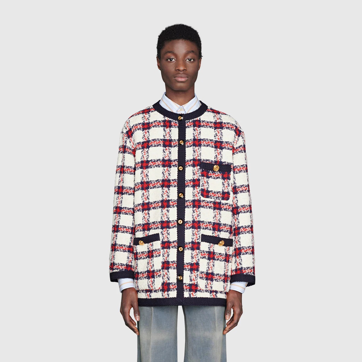 Gucci gingham tweed jacket - White