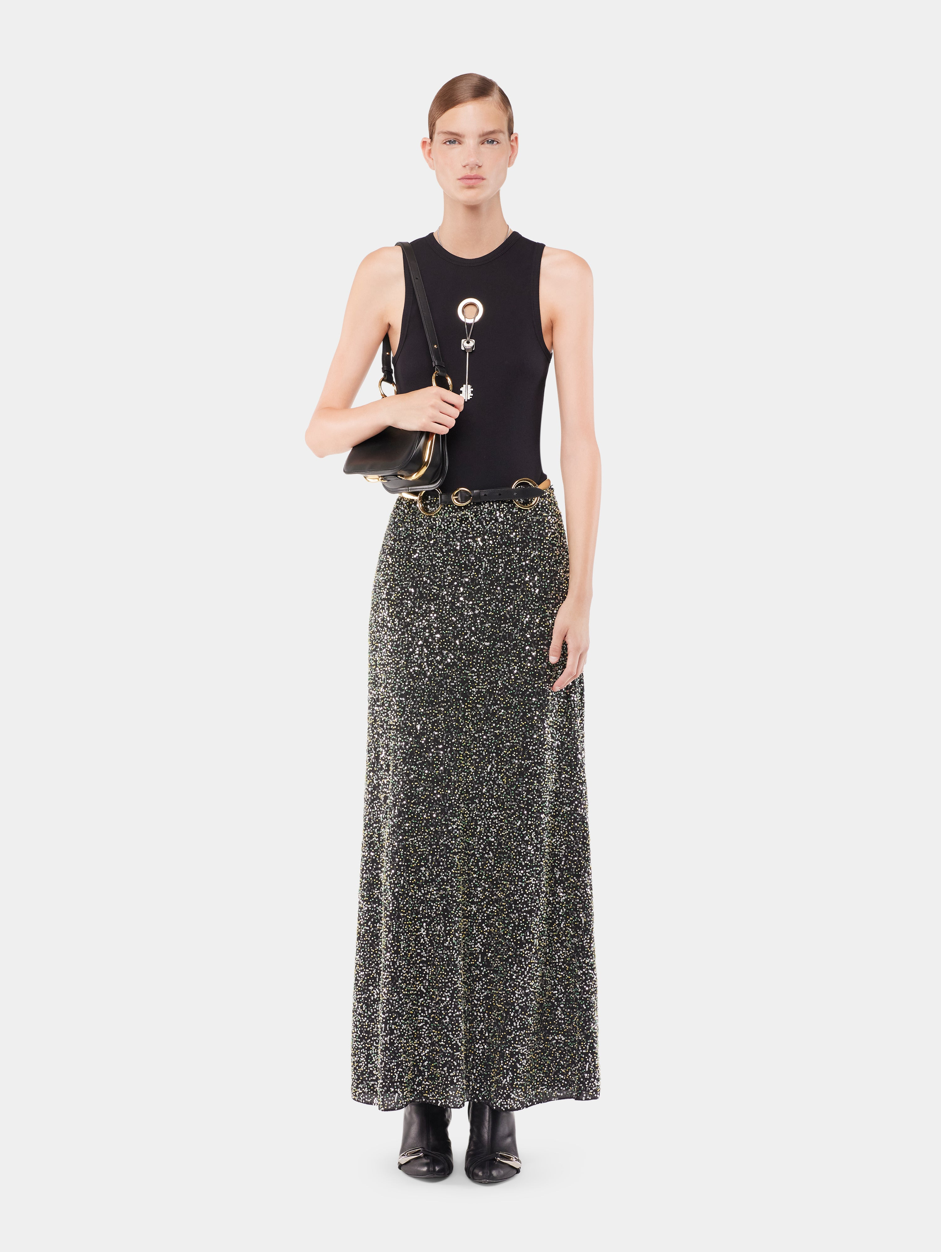 MIDI SKIRT IN CREPE WITH SEQUIN EMBROIDERY DETAILS - 2