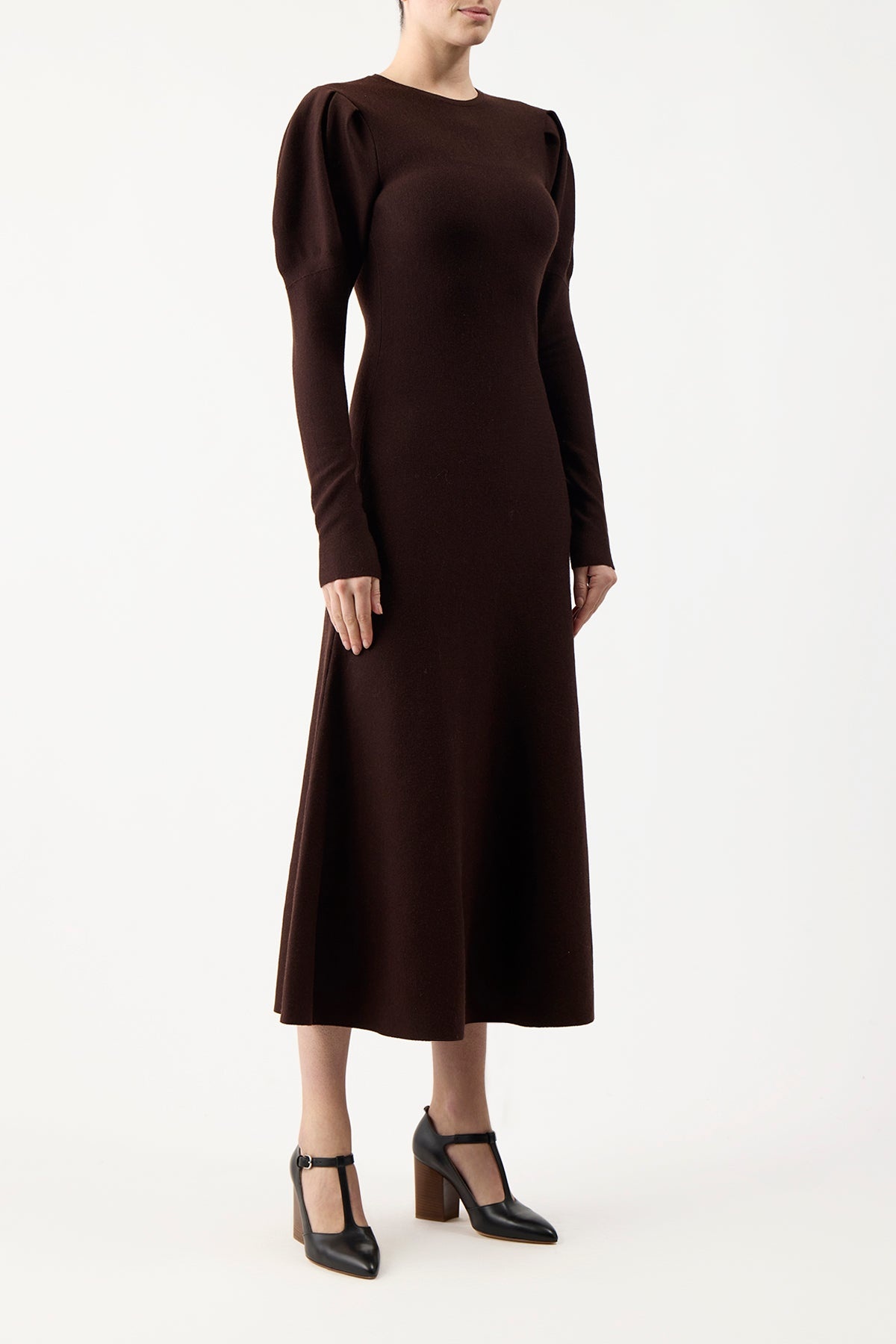 Hannah Dress in Chocolate Merino Wool - 3