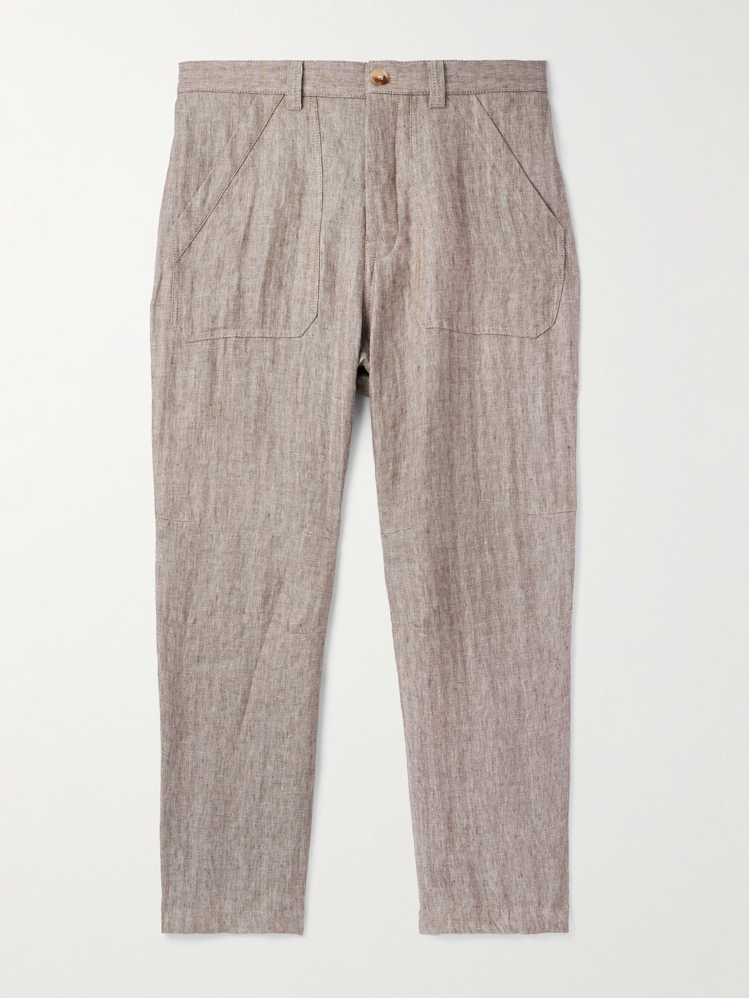 Straight-Leg Herringbone Linen Trousers Gray - 1