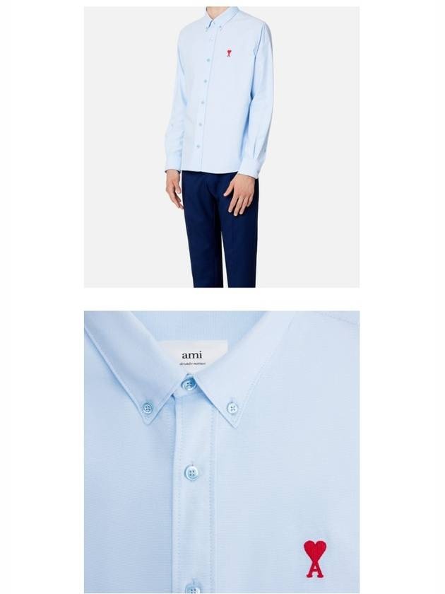 Heart Logo Oxford Button Down Long Sleeve Shirt Sky Blue - 6