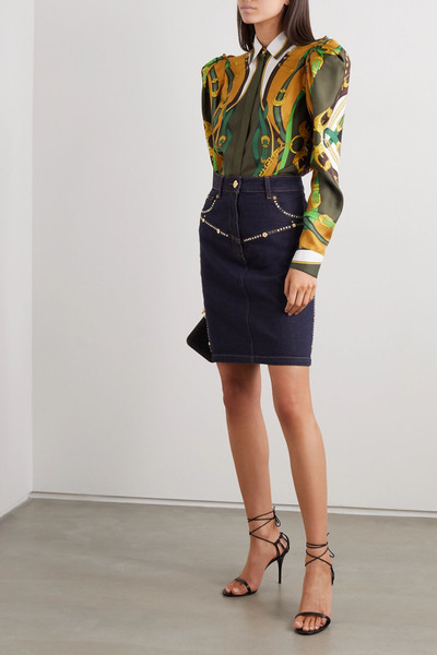 VERSACE Embellished denim mini skirt outlook